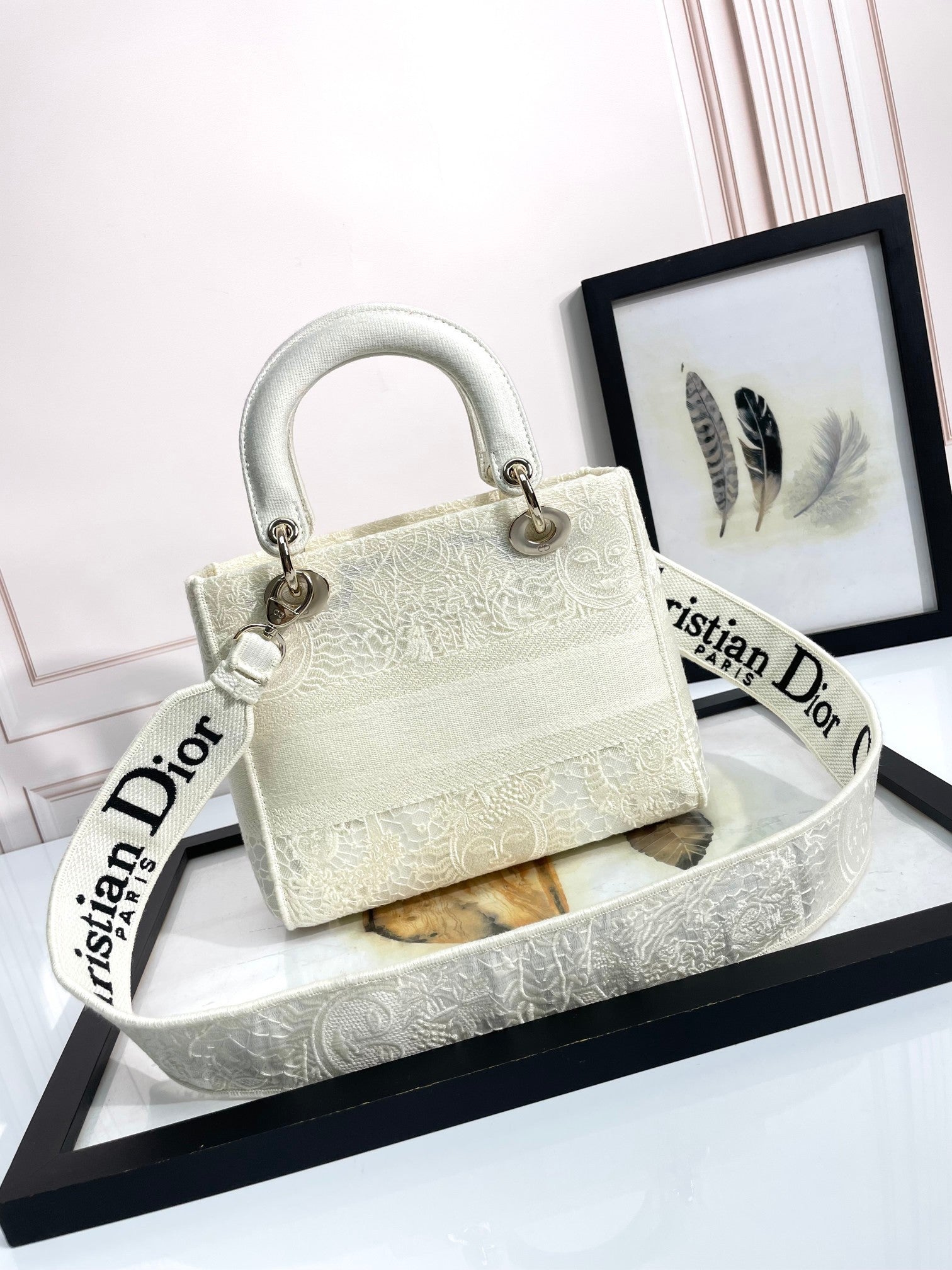 Christian Dior Lady D-Lite Medium Handbag - White Dior Oblique Canvas
