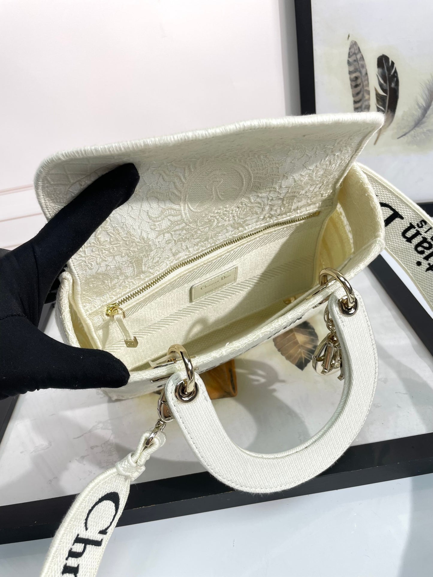 Christian Dior Lady D-Lite Medium Handbag - White Dior Oblique Canvas