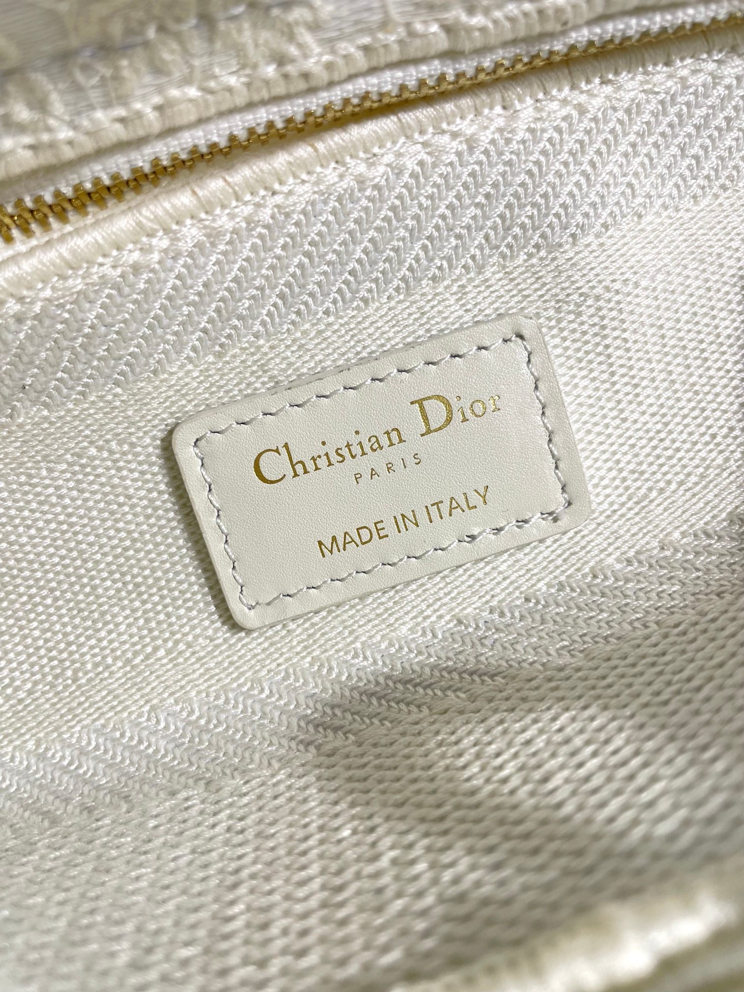 Christian Dior Lady D-Lite Medium Bag - White Embroidered Canvas with Signature Logo