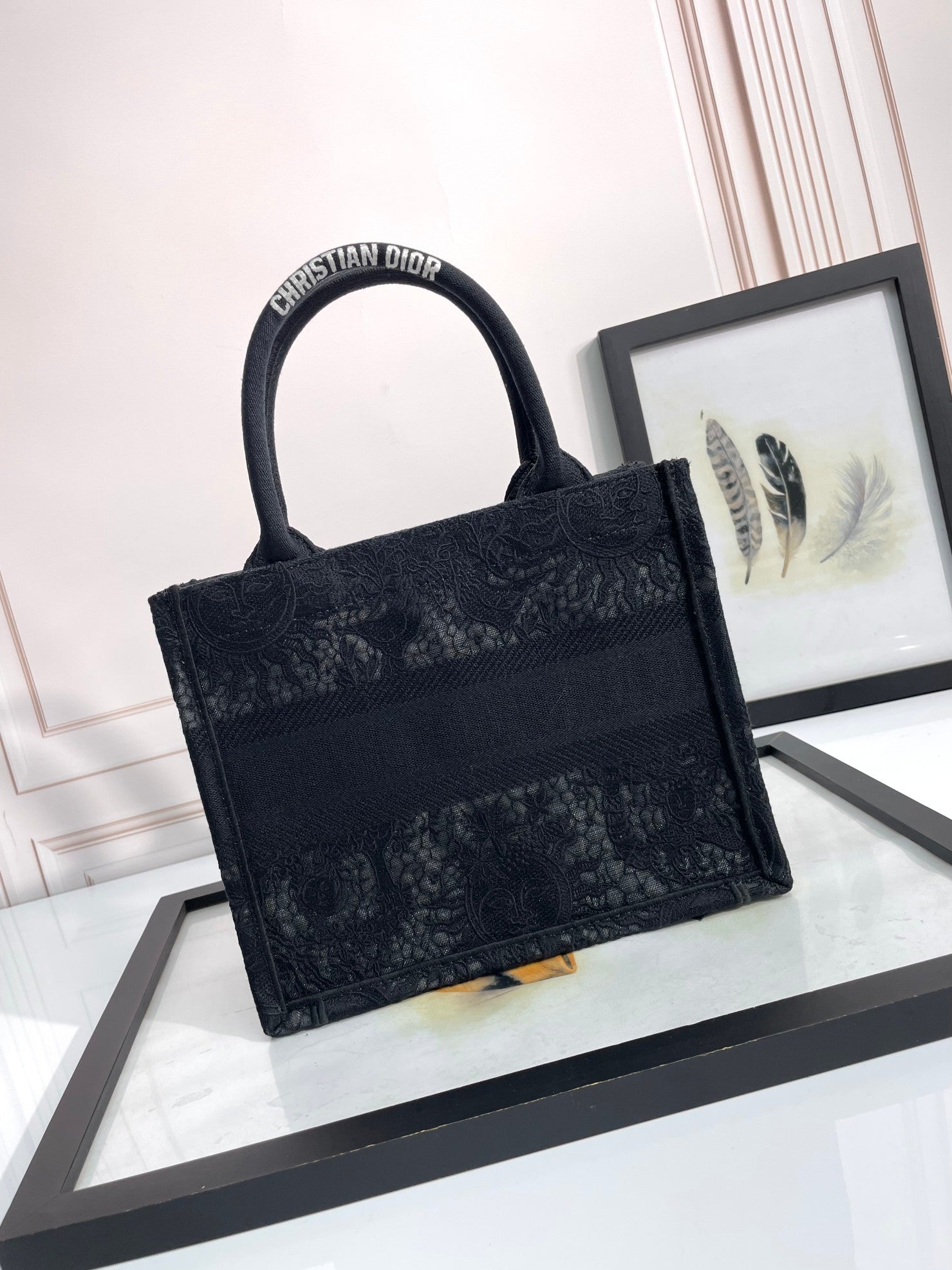 Christian Dior Book Tote - Black Toile de Jouy Reverse Embroidery - Medium
