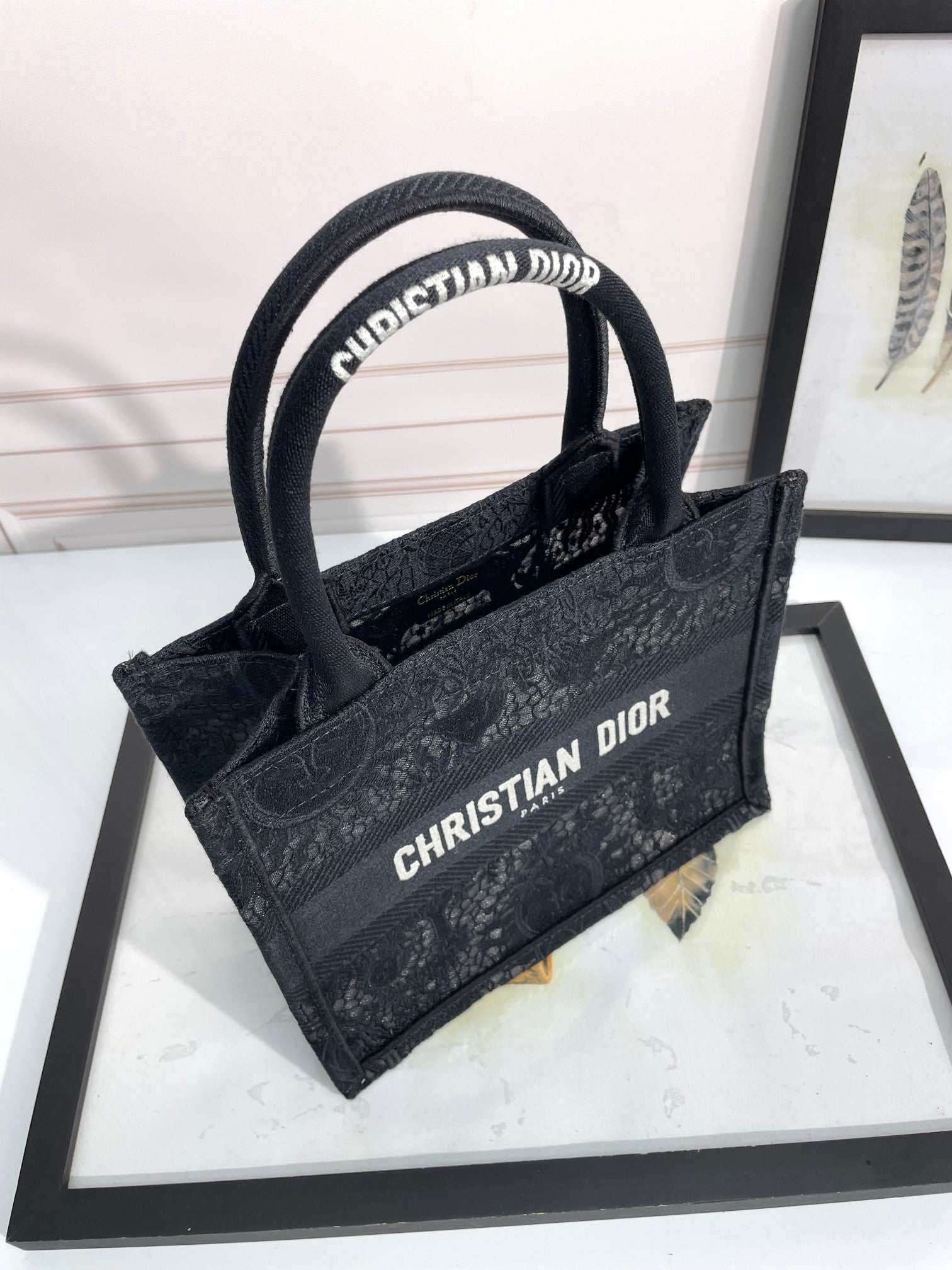 Christian Dior Book Tote - Black Toile de Jouy Reverse Embroidery - Medium