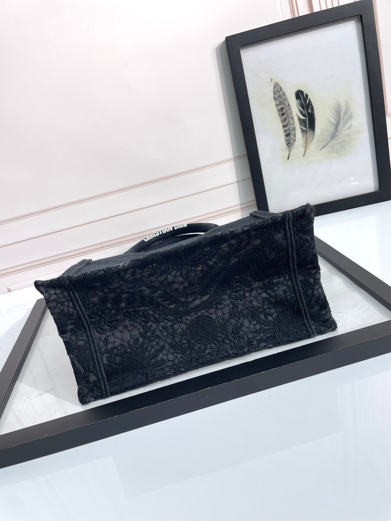 Christian Dior Small Book Tote Bag in Black Embroidered Canvas
