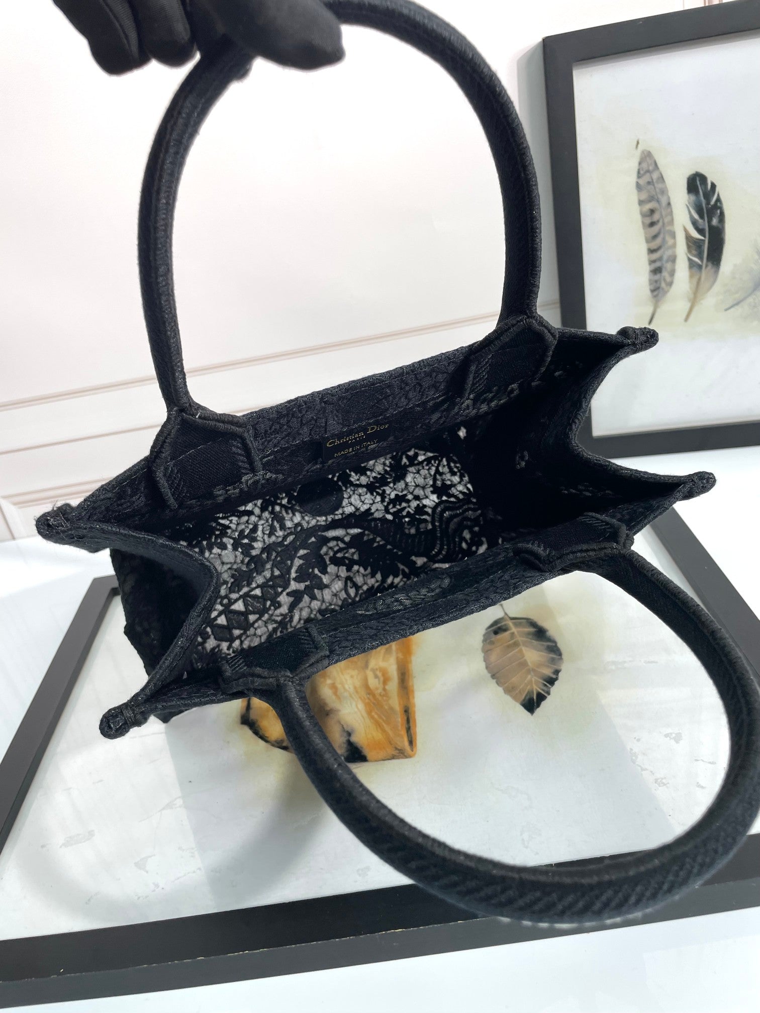 Christian Dior Small Book Tote Bag in Black Embroidered Canvas