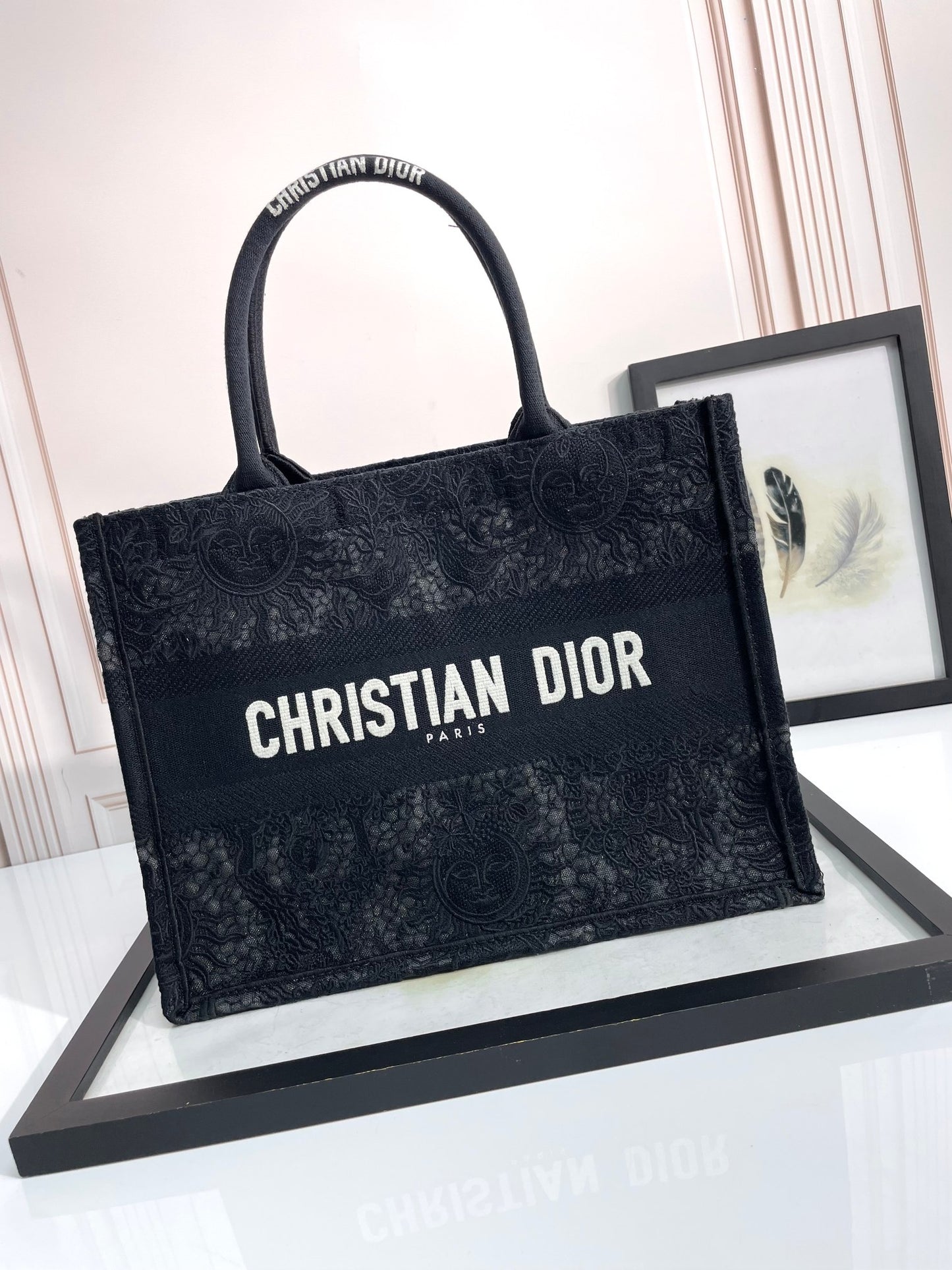 Christian Dior Small Book Tote - Black Embroidered Canvas