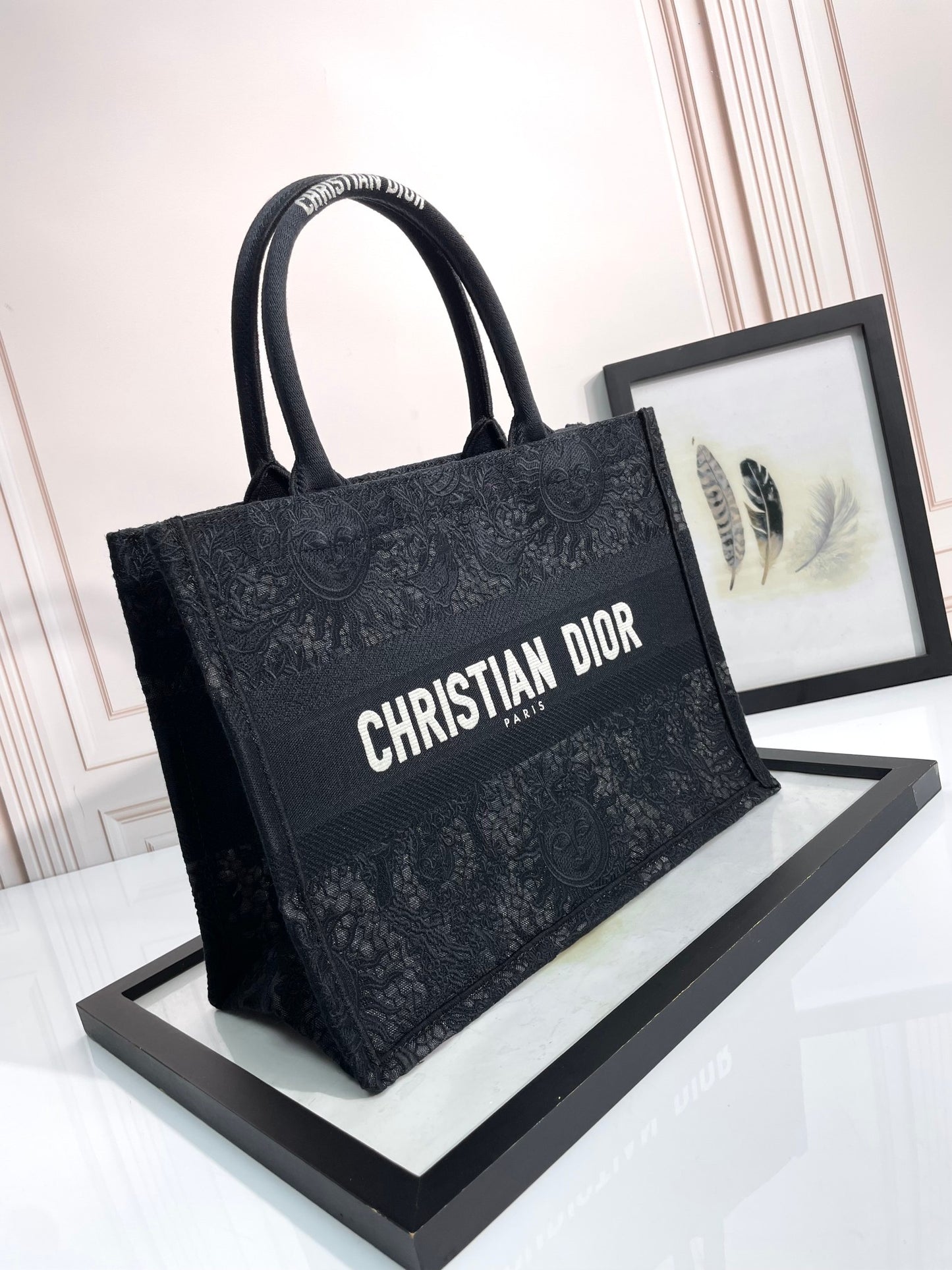 Christian Dior Book Tote - Black Embroidered Canvas Handbag