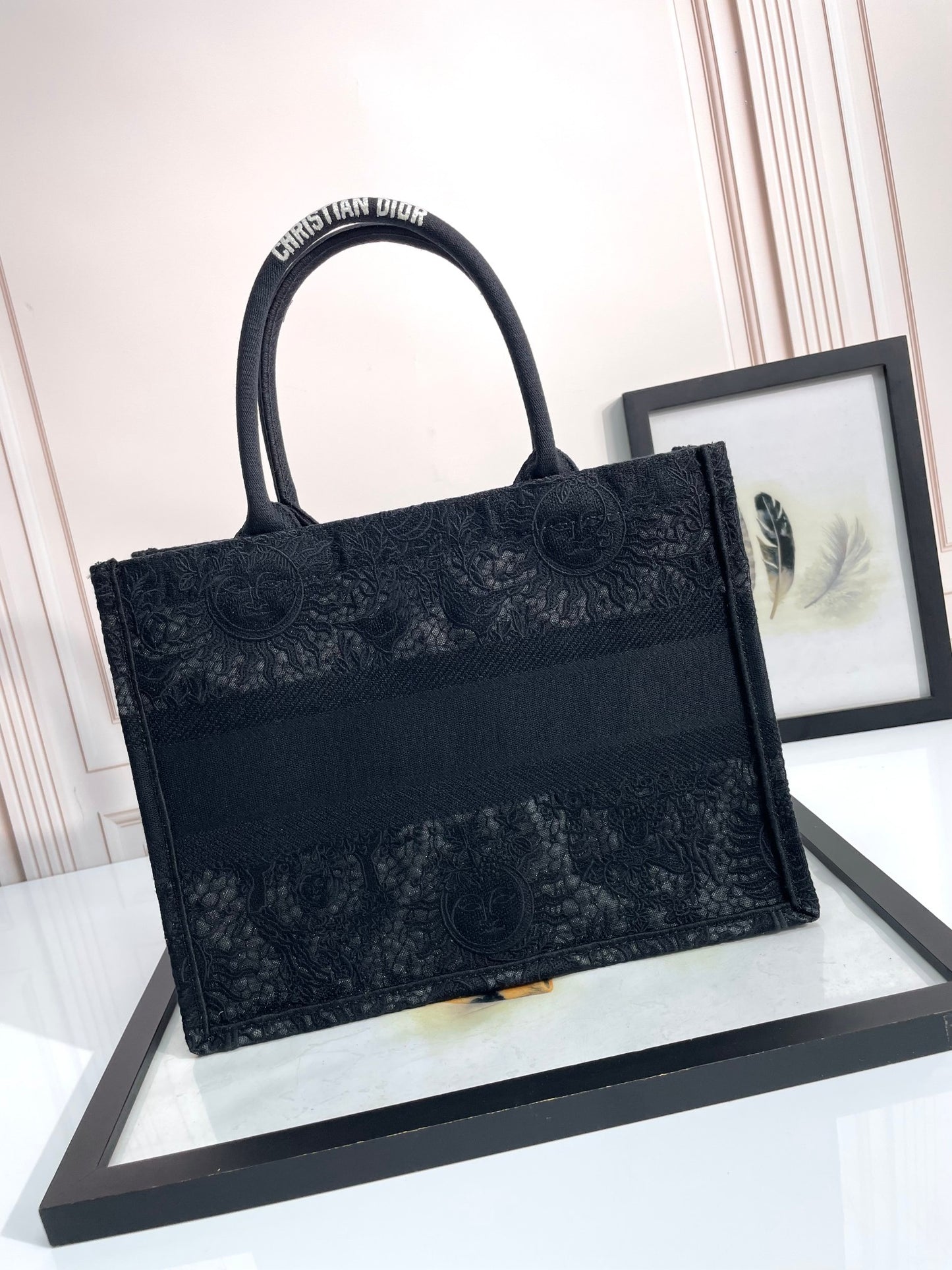 Christian Dior Small Book Tote - Black Embroidered Canvas