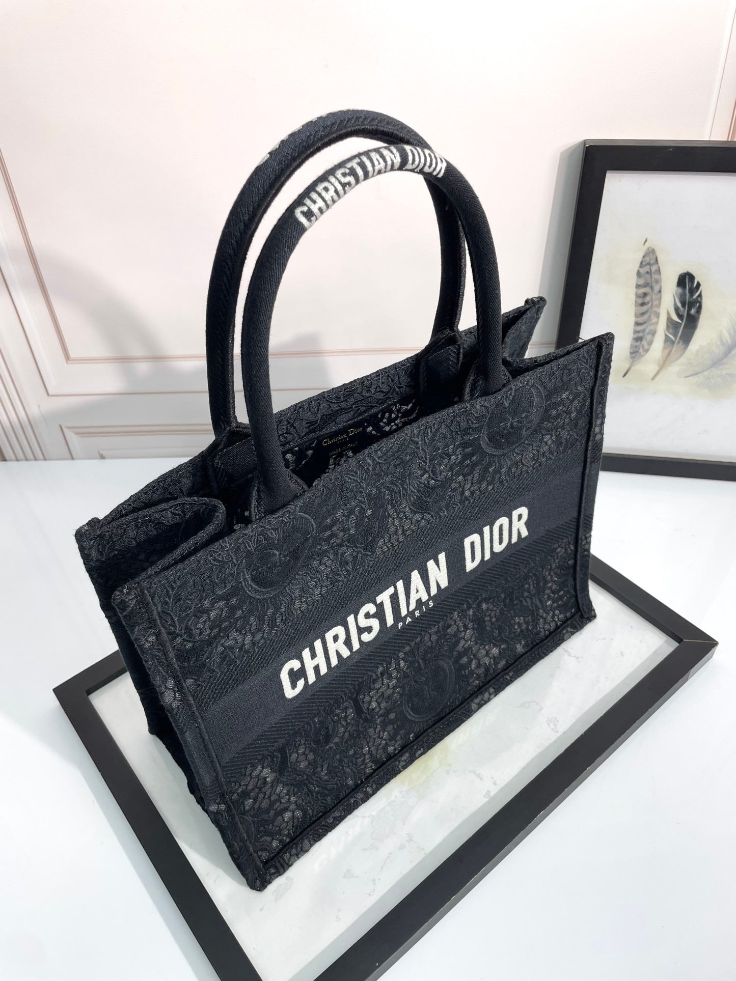 Christian Dior Book Tote - Black Embroidered Canvas Handbag