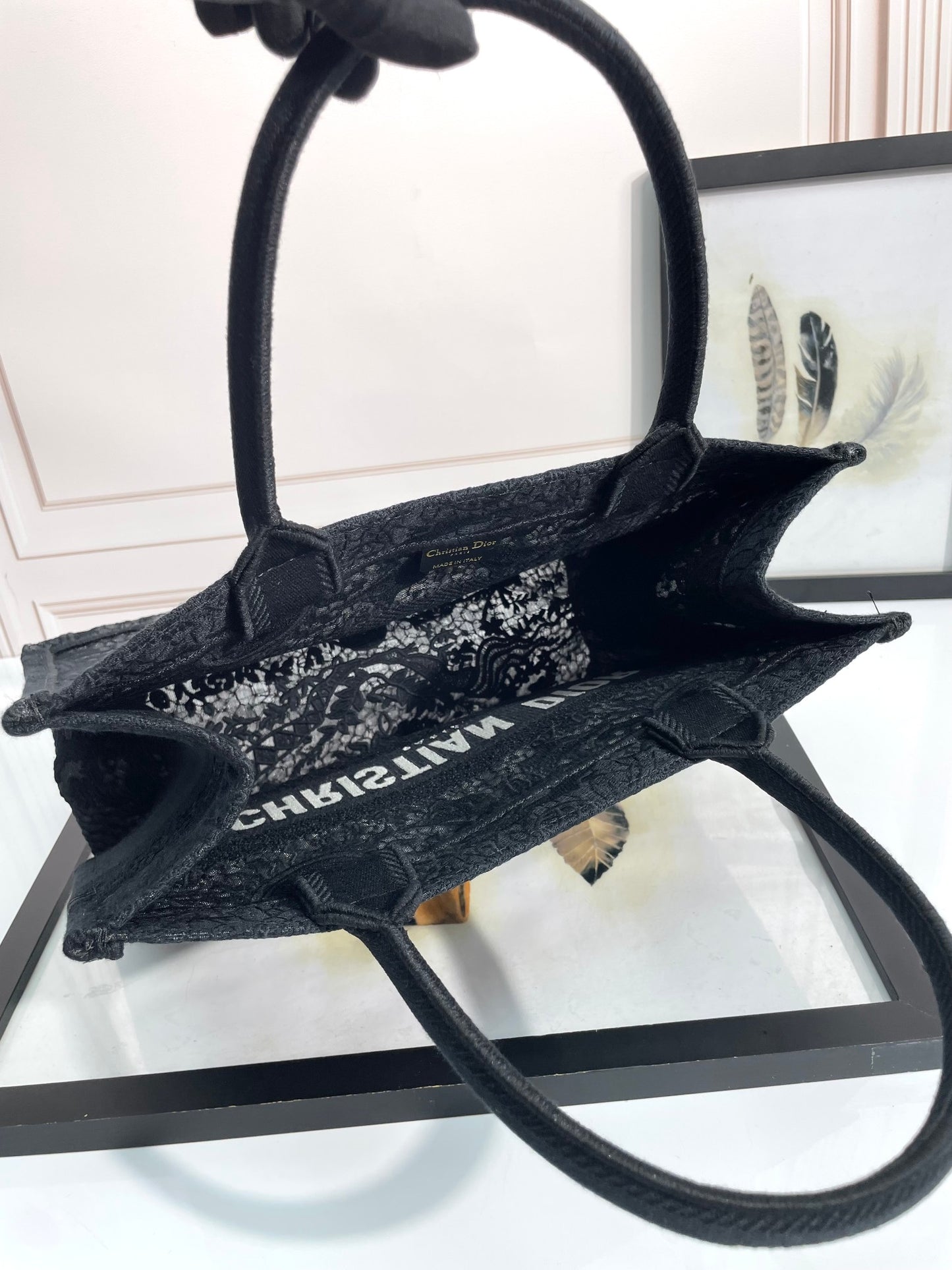 Christian Dior Book Tote - Black Embroidered Canvas Handbag