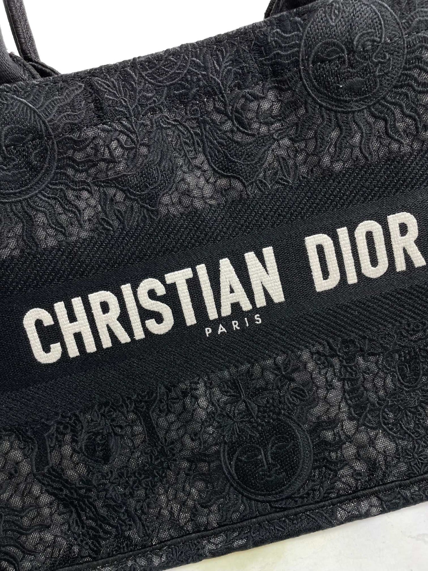 Christian Dior Book Tote - Black Embroidered Canvas Handbag