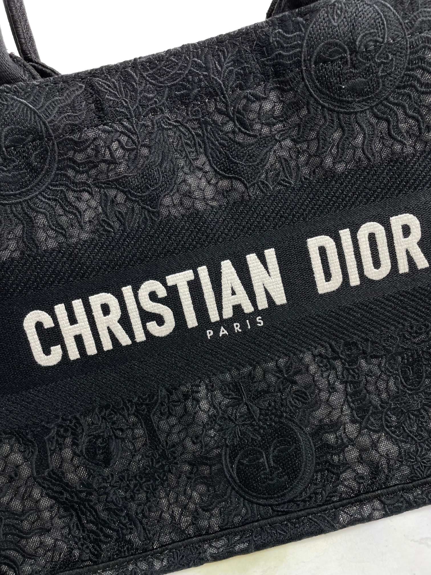 Christian Dior Small Book Tote - Black Embroidered Canvas
