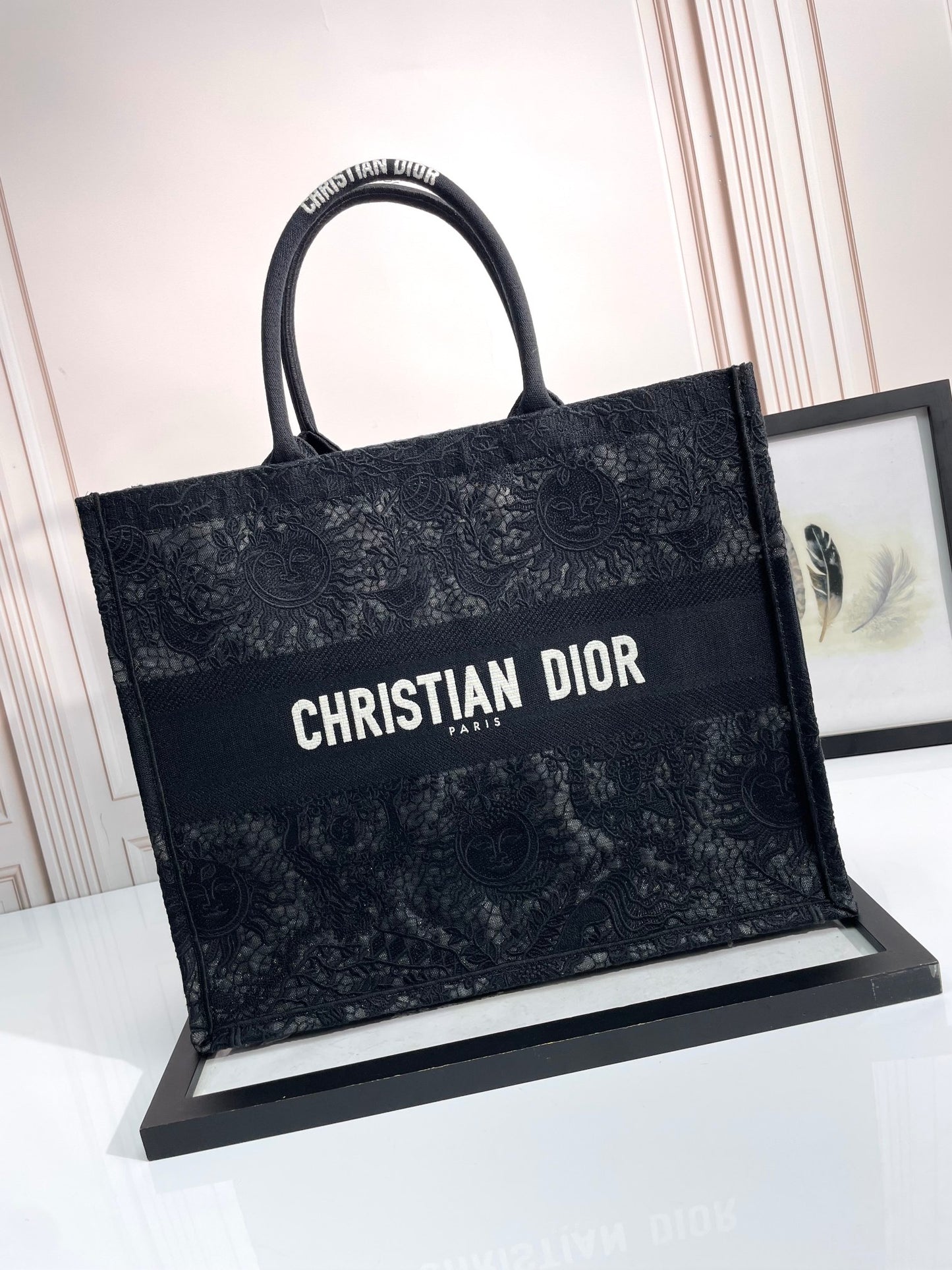 Christian Dior Large Book Tote Bag - Black Embroidered Canvas