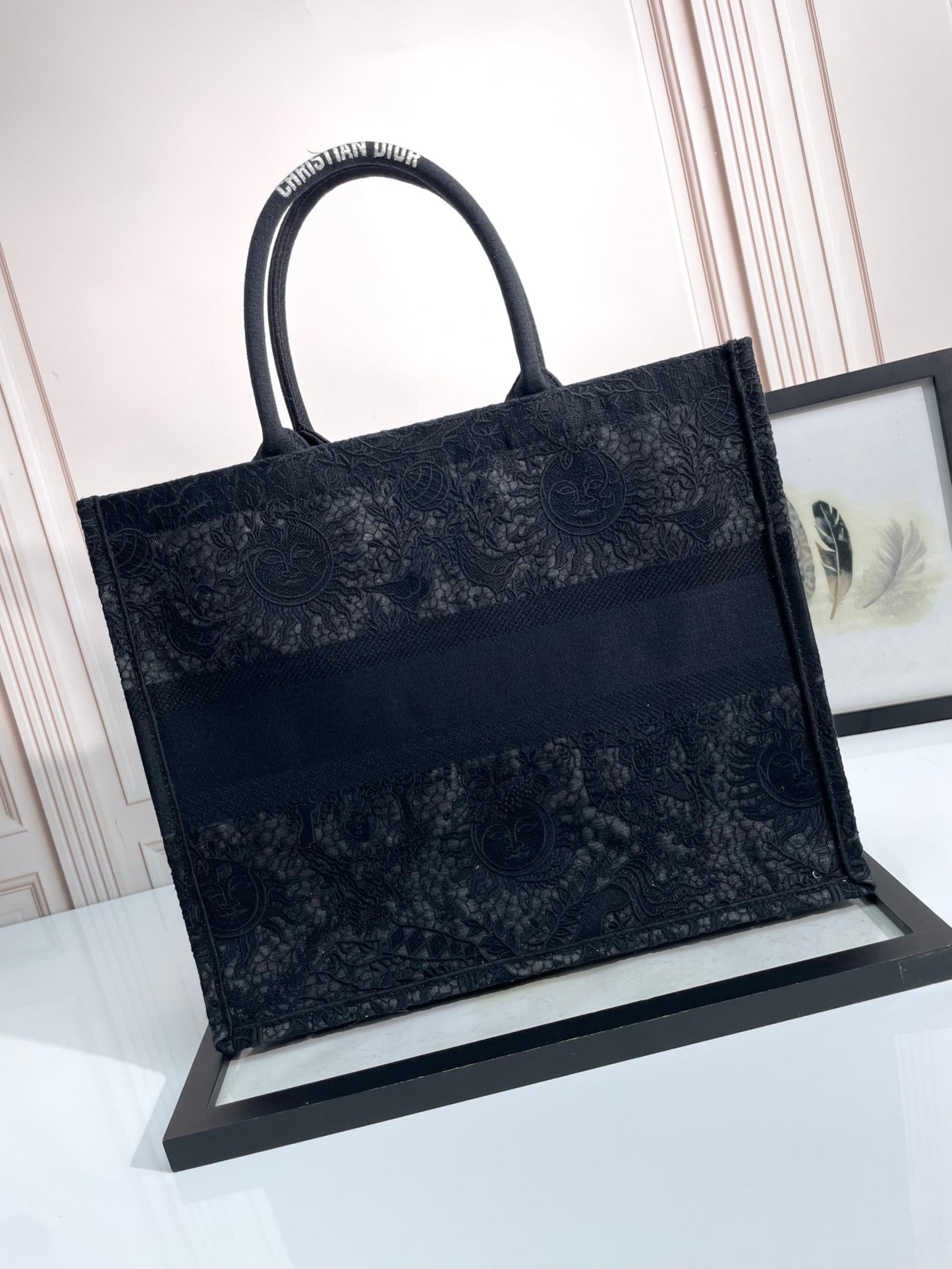 Christian Dior Black Embroidered Book Tote Bag