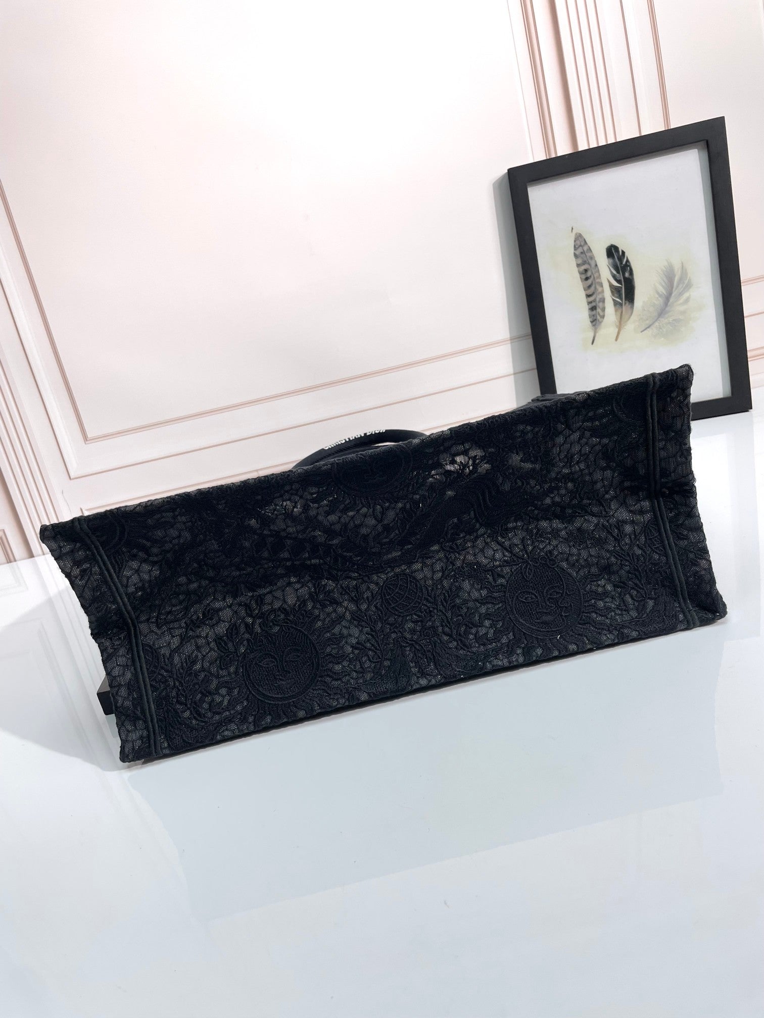 Christian Dior Black Embroidered Book Tote Bag