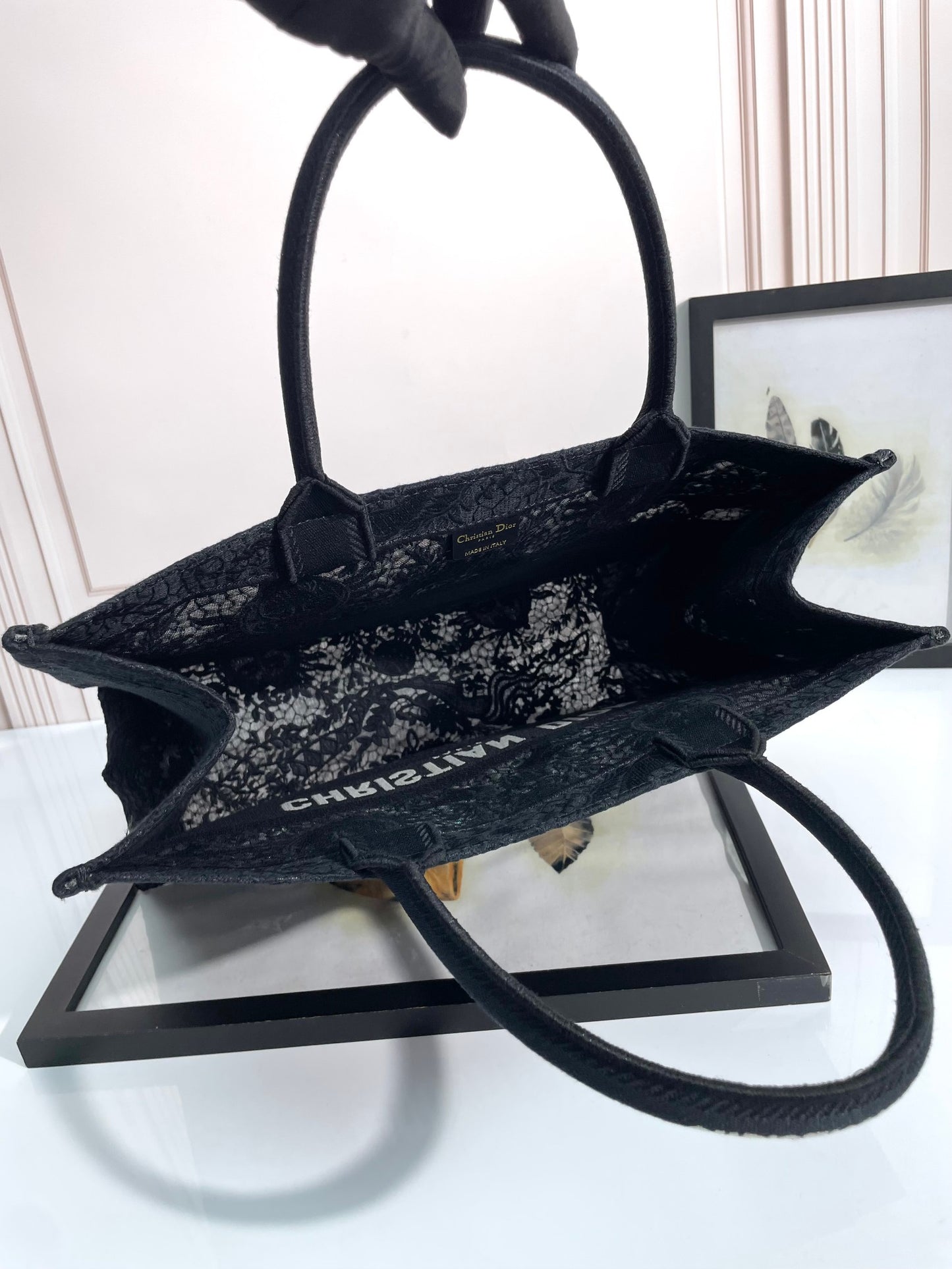 Christian Dior Black Embroidered Book Tote Bag