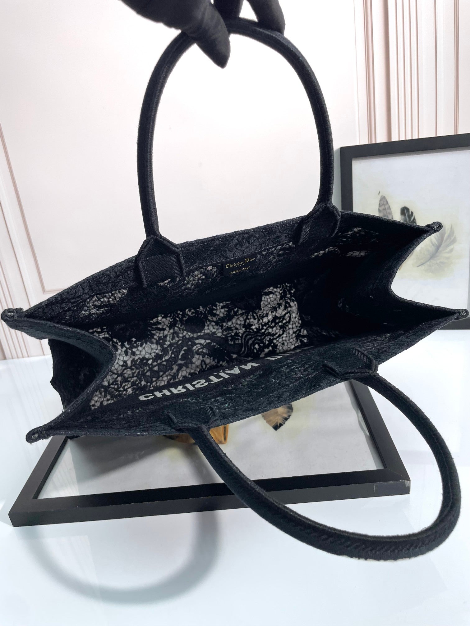 Christian Dior Large Book Tote Bag - Black Embroidered Canvas