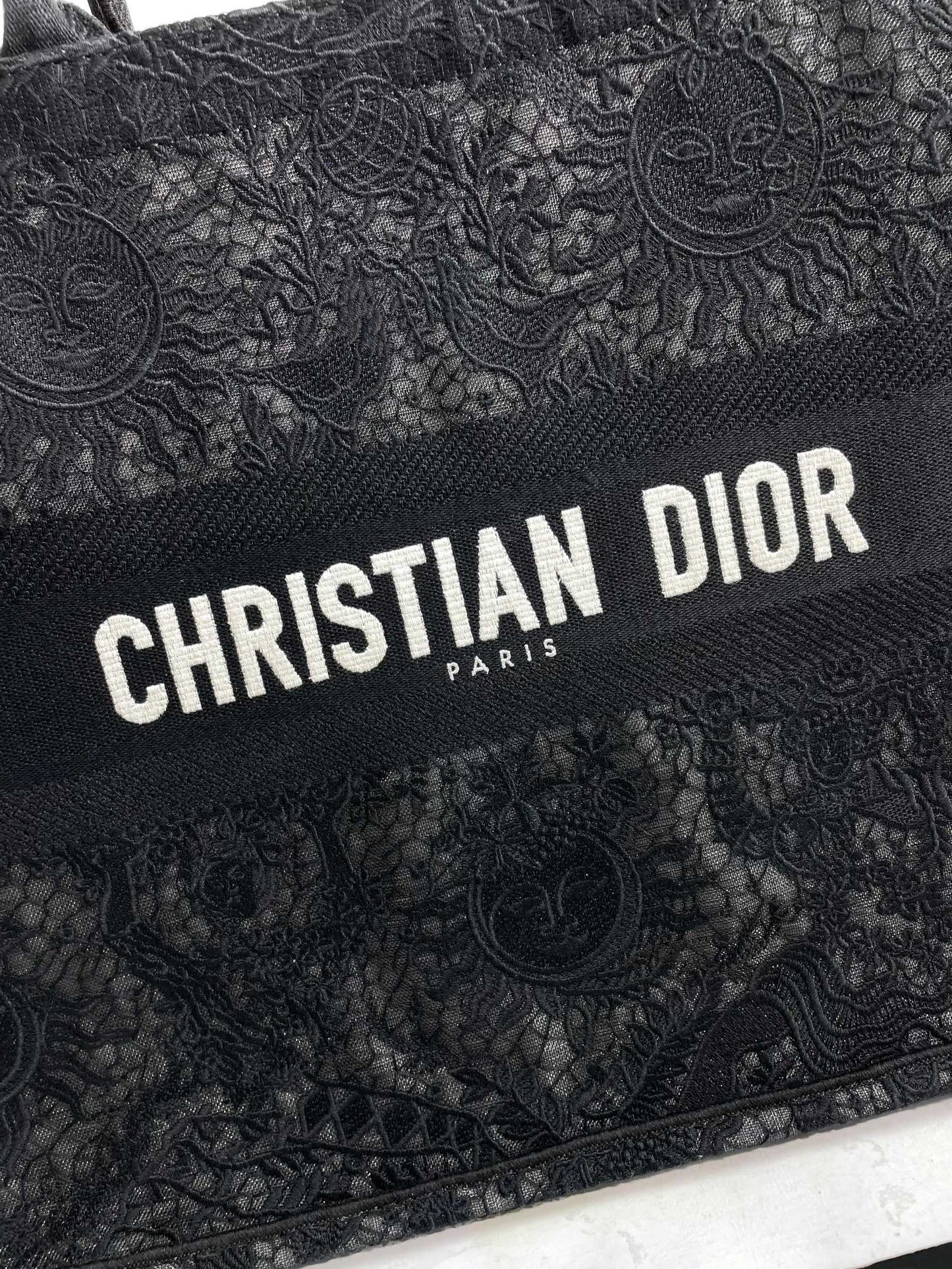 Christian Dior Large Book Tote Bag - Black Embroidered Canvas