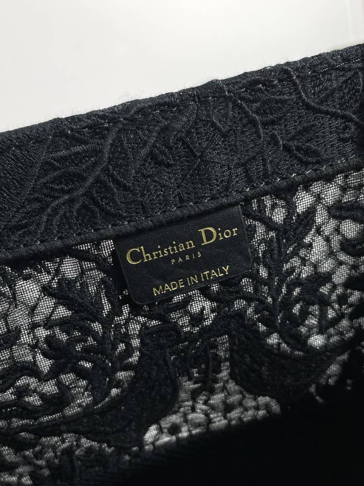 Christian Dior Large Book Tote Bag - Black Embroidered Canvas