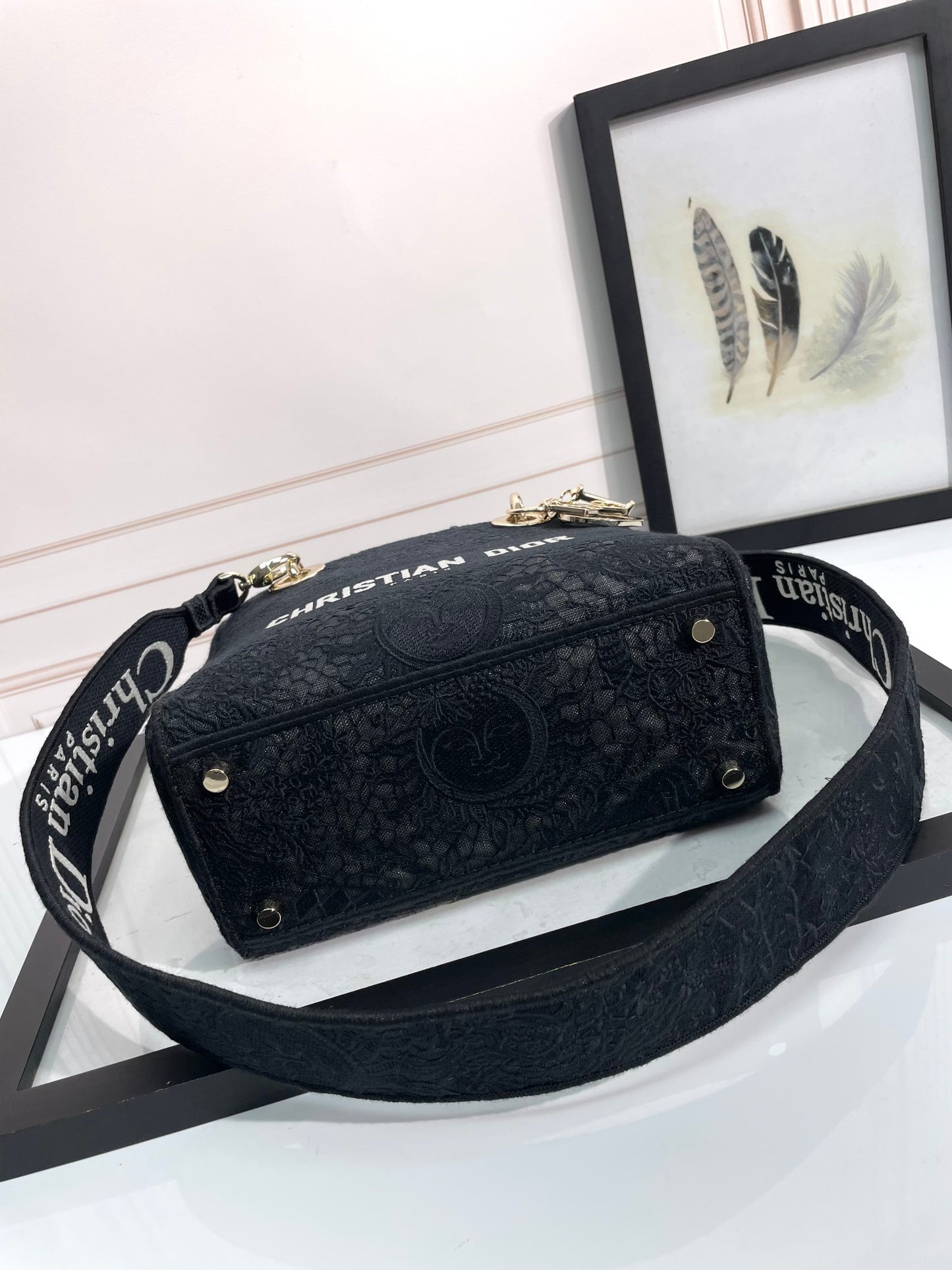 Christian Dior Lady D-Lite Bag - Black Embroidered Canvas