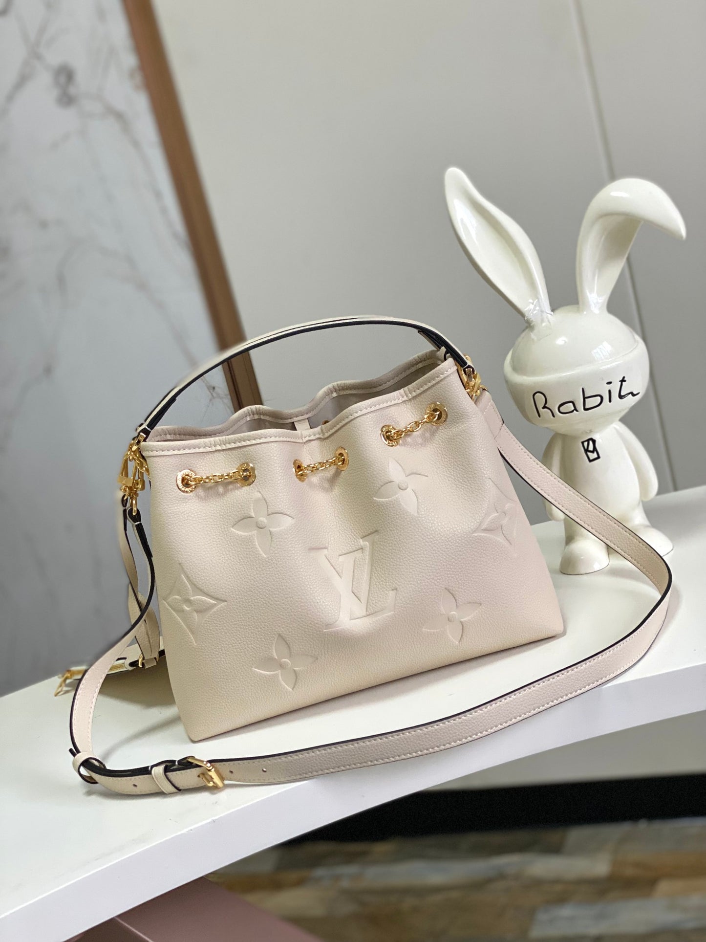 Louis Vuitton Muria Bucket Bag Monogram Mahina Perforated Leather Cream
