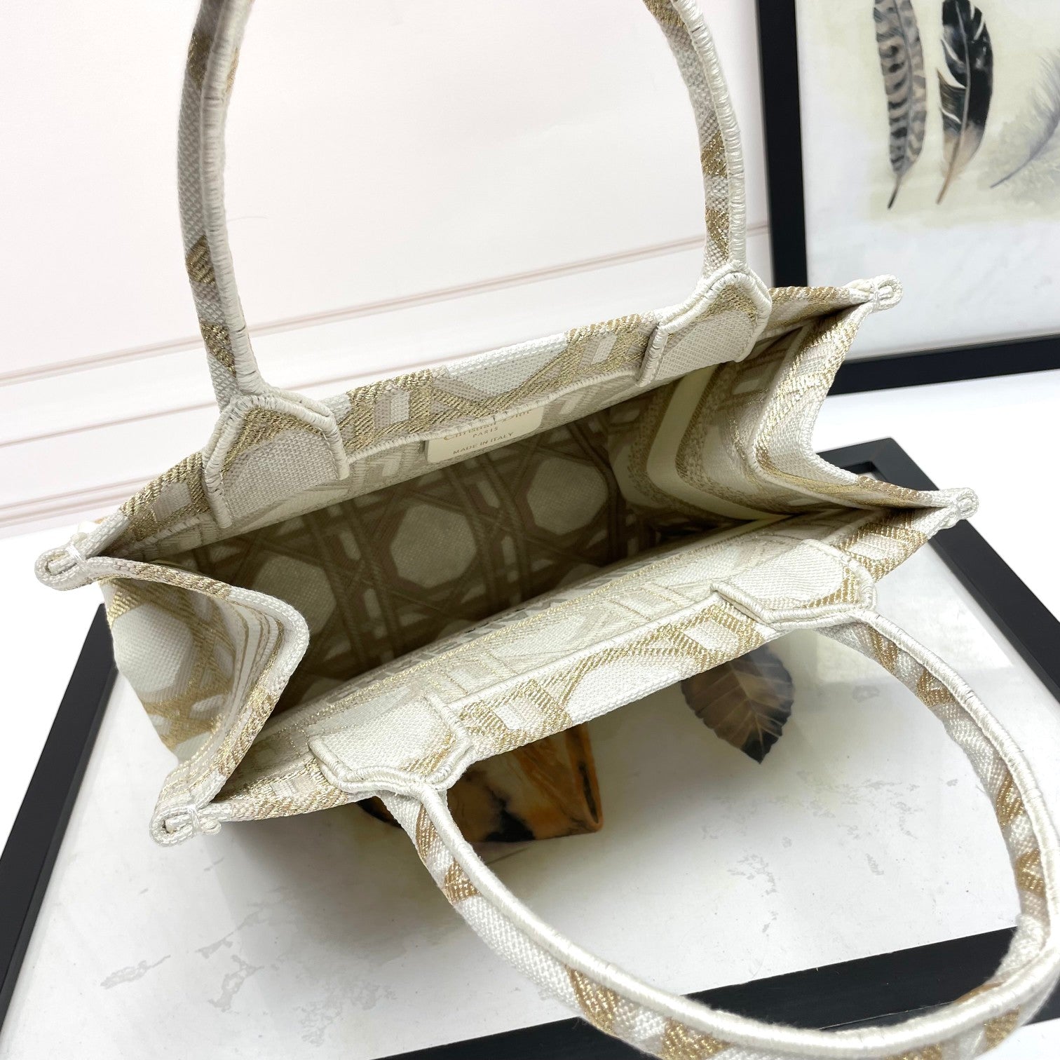 Christian Dior Small Book Tote - White and Gold-Tone Plan de Paris Embroidered Canvas Bag