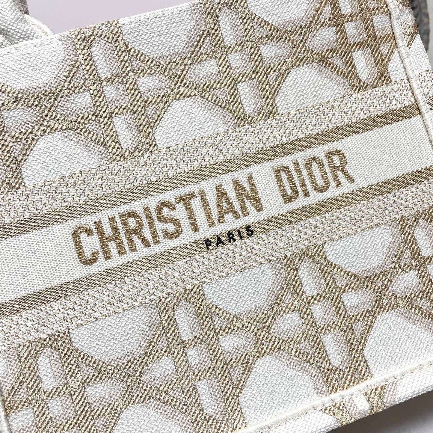 Christian Dior Book Tote Bag - Gold and Beige Plan de Paris Embroidery