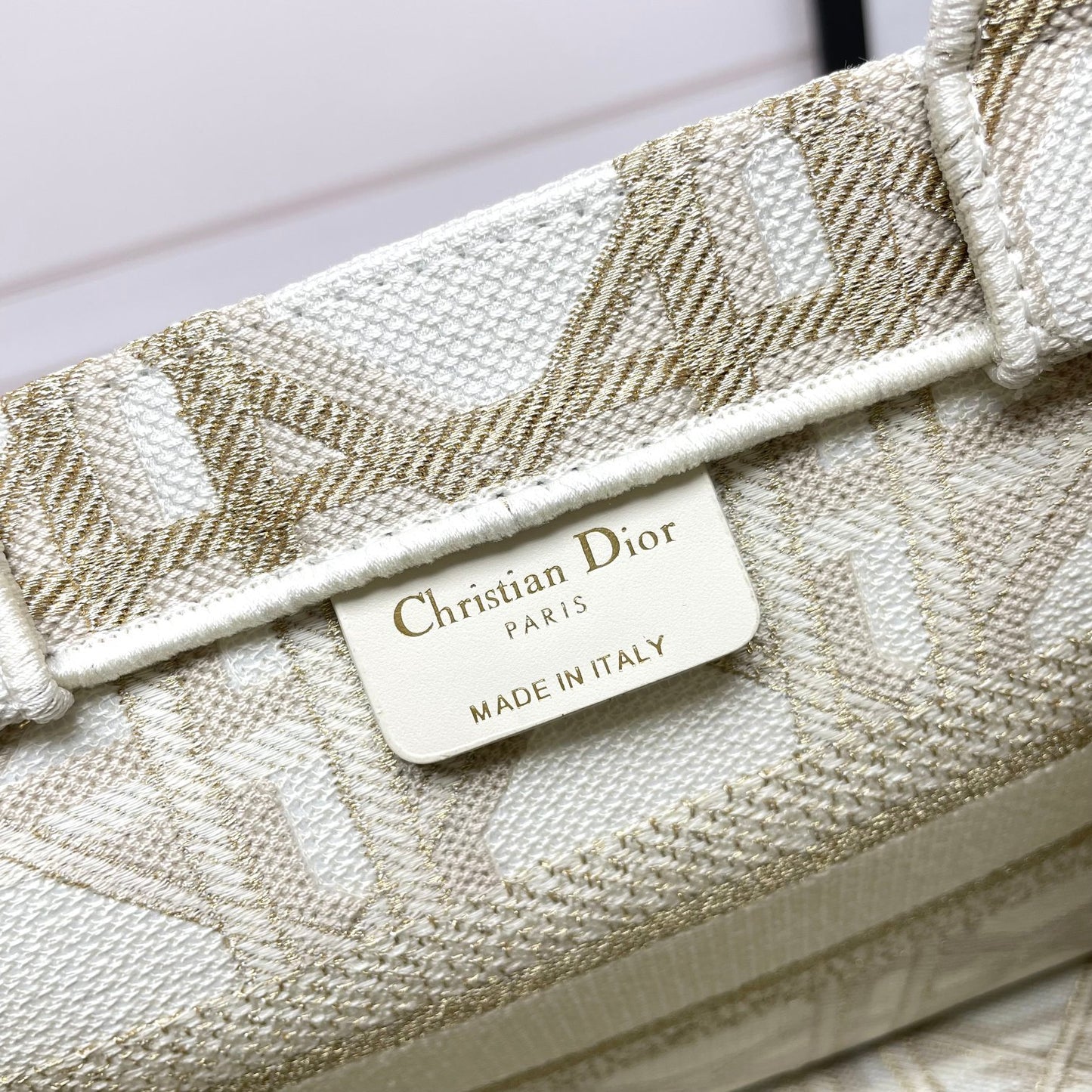 Christian Dior Book Tote Bag - Gold and Beige Plan de Paris Embroidery