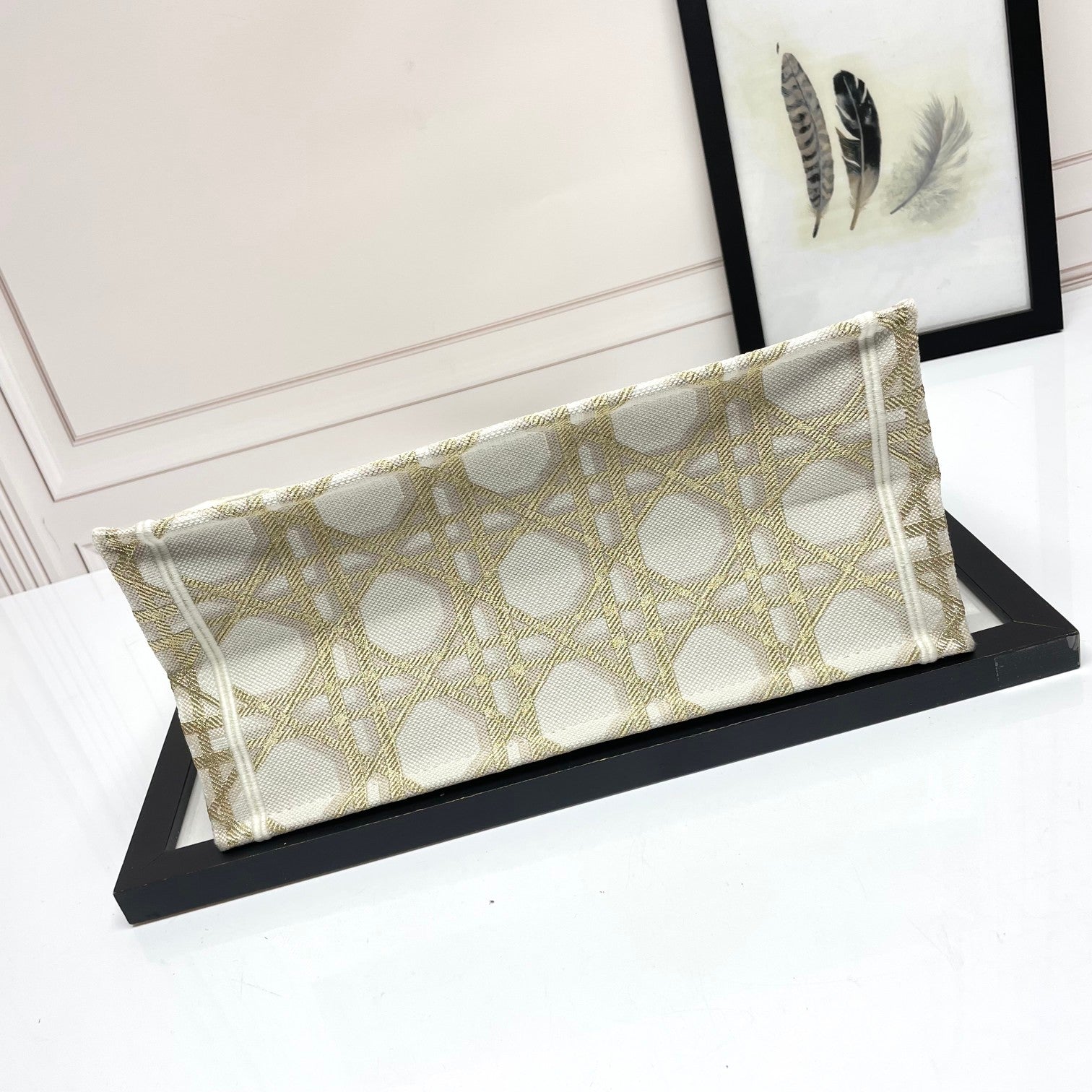 Christian Dior Medium Book Tote - Gold-Tone Metallic Cannage Embroidery