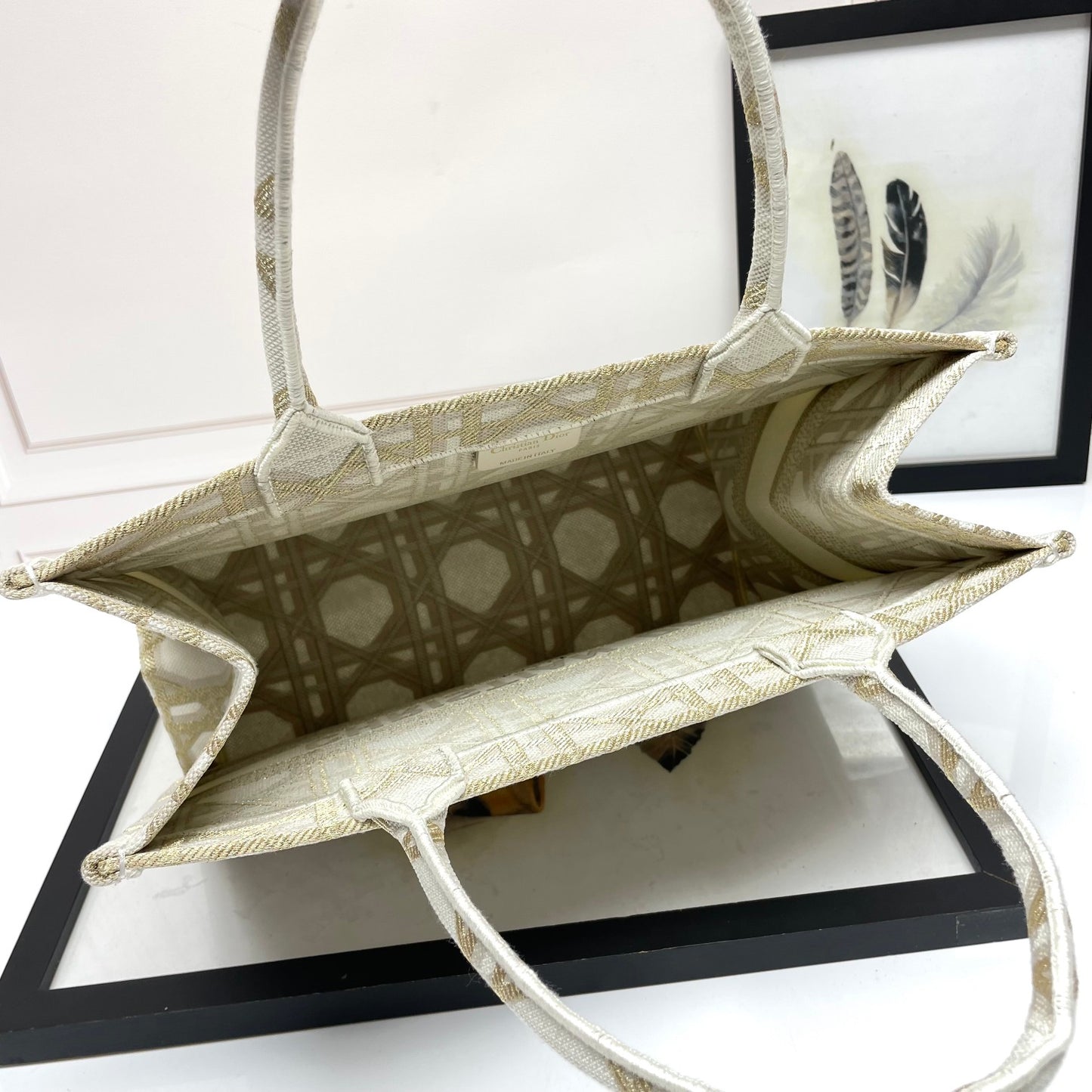 Christian Dior Gold Macrocannage Embroidery Large Book Tote Bag
