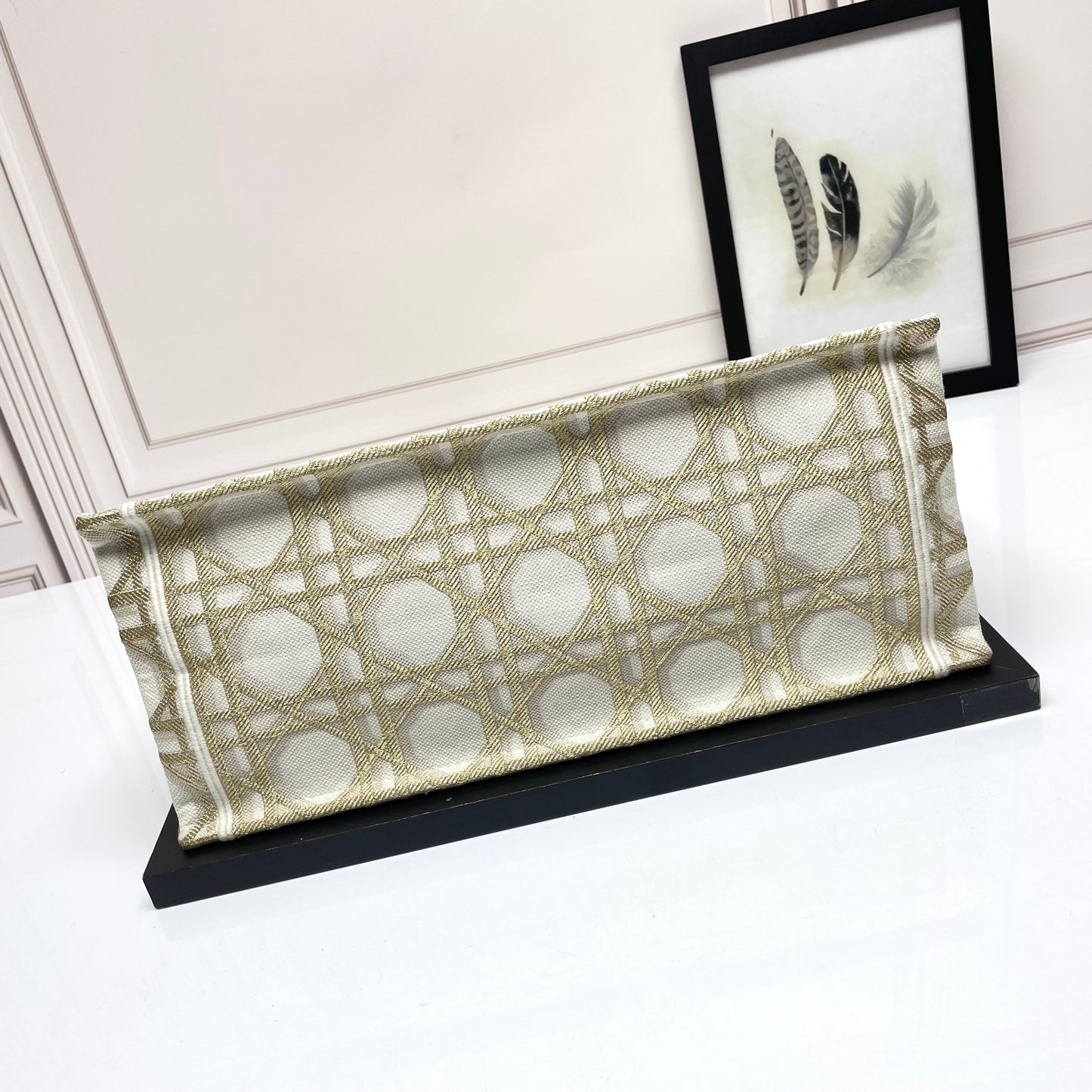 Christian Dior Book Tote Medium Bag in Beige and White Embroidered Cannage Canvas