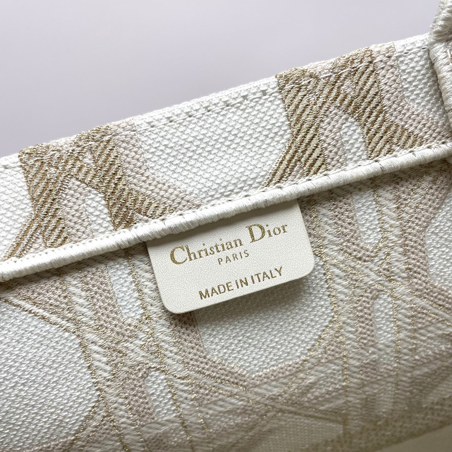 Christian Dior Book Tote Medium Bag in Beige and White Embroidered Cannage Canvas