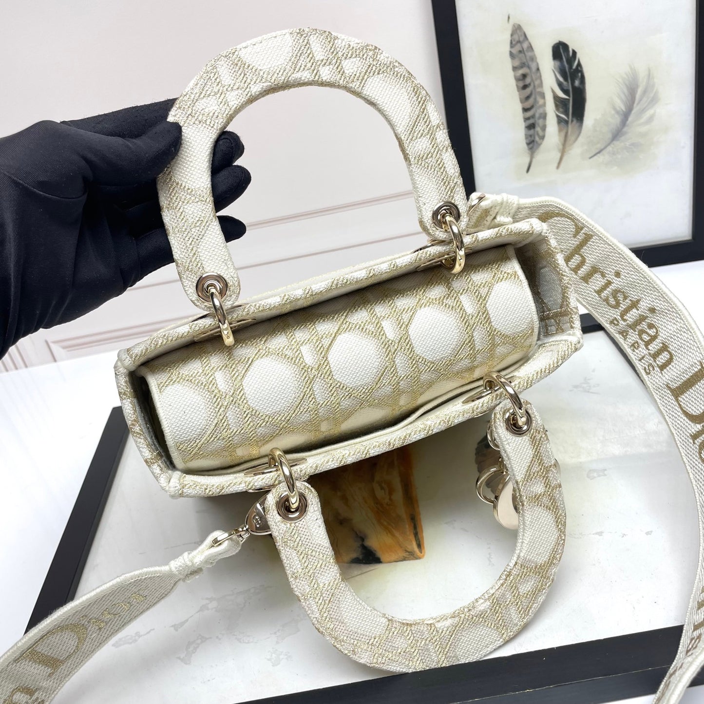Christian Dior Medium Lady D-Lite Bag - Beige/White Embroidered Canvas