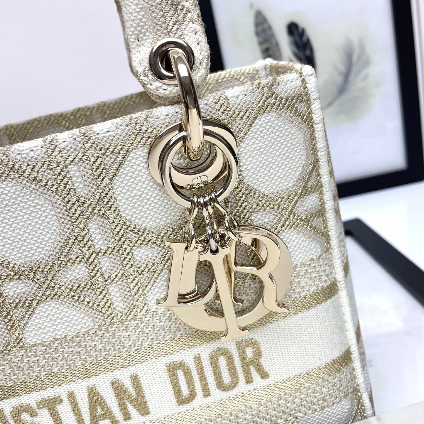 Christian Dior Medium Lady D-Lite Bag - Beige/White Embroidered Canvas