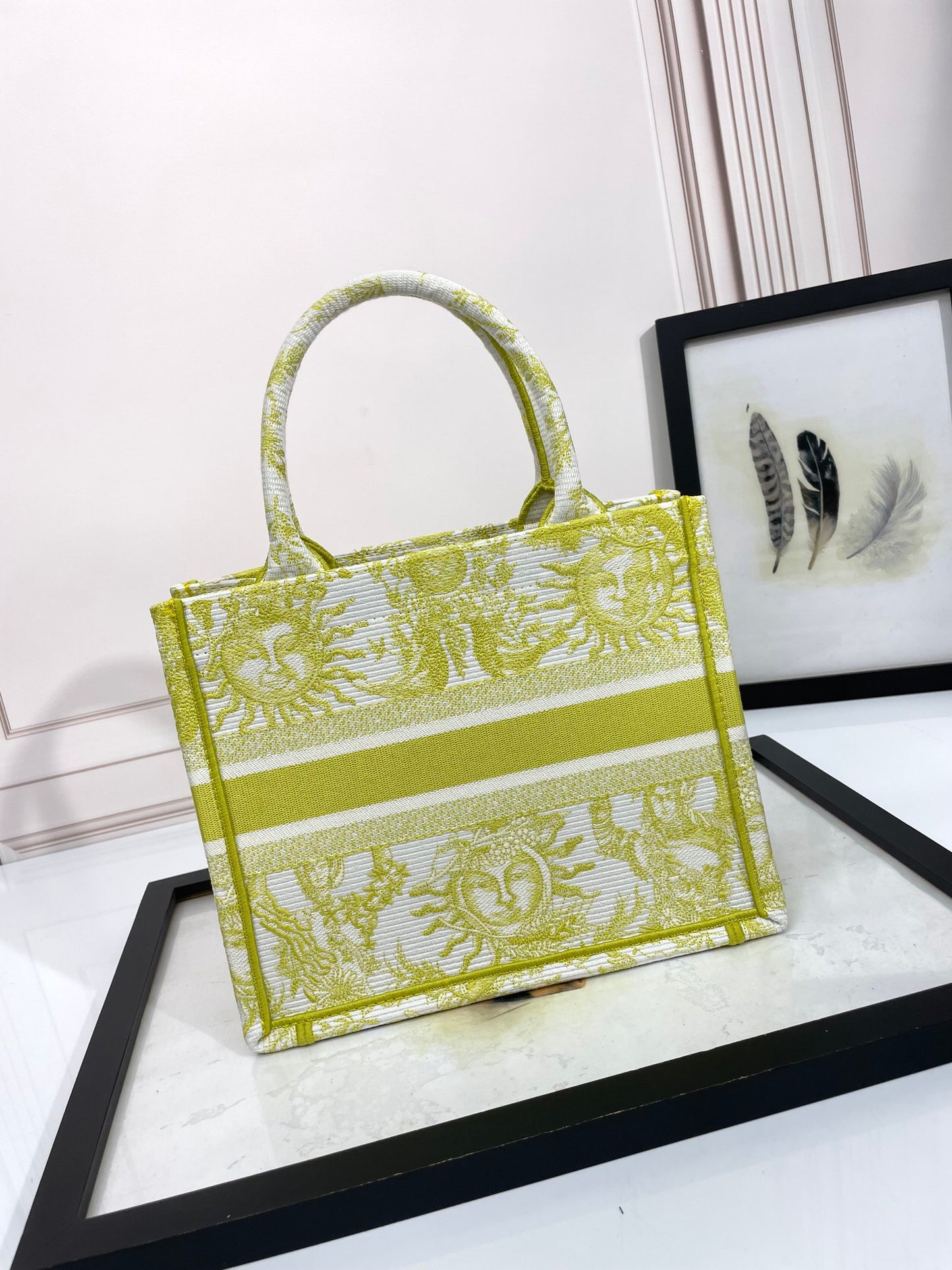 Christian Dior Medium Book Tote - Yellow & White Sun Motif Canvas Handbag