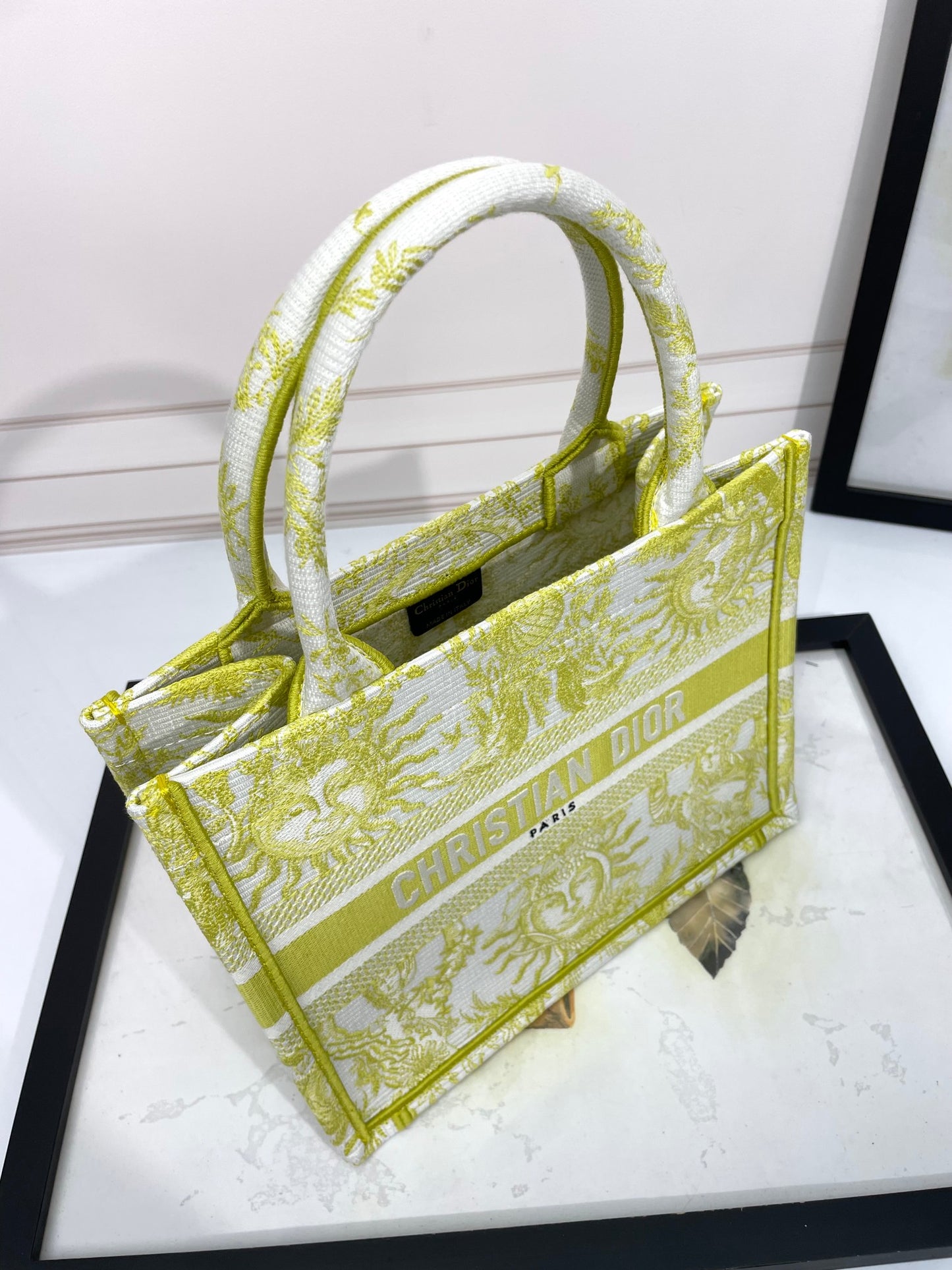Christian Dior Medium Book Tote - Yellow & White Sun Motif Canvas Handbag
