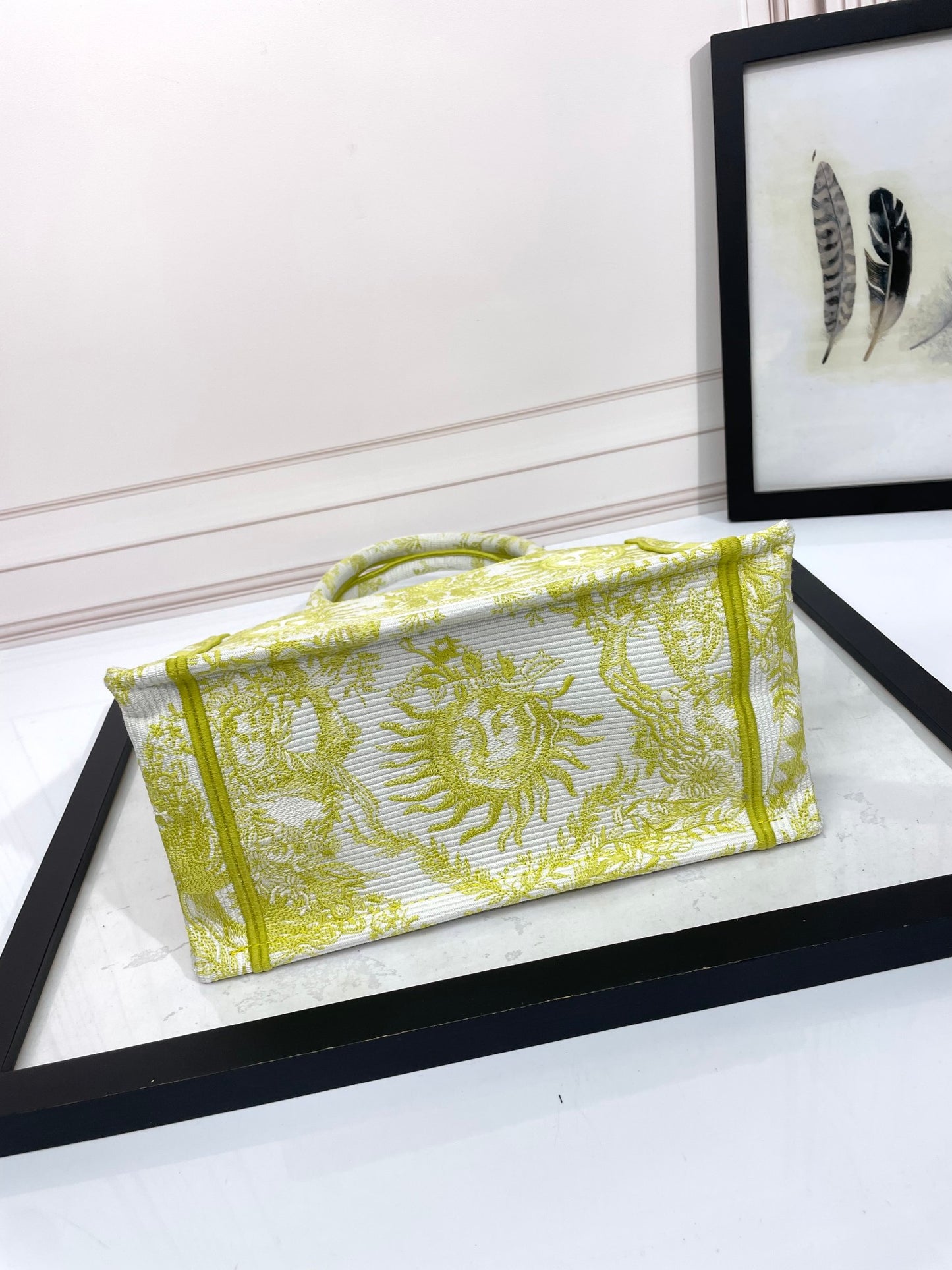 Christian Dior Medium Book Tote - Yellow & White Sun Motif Canvas Handbag