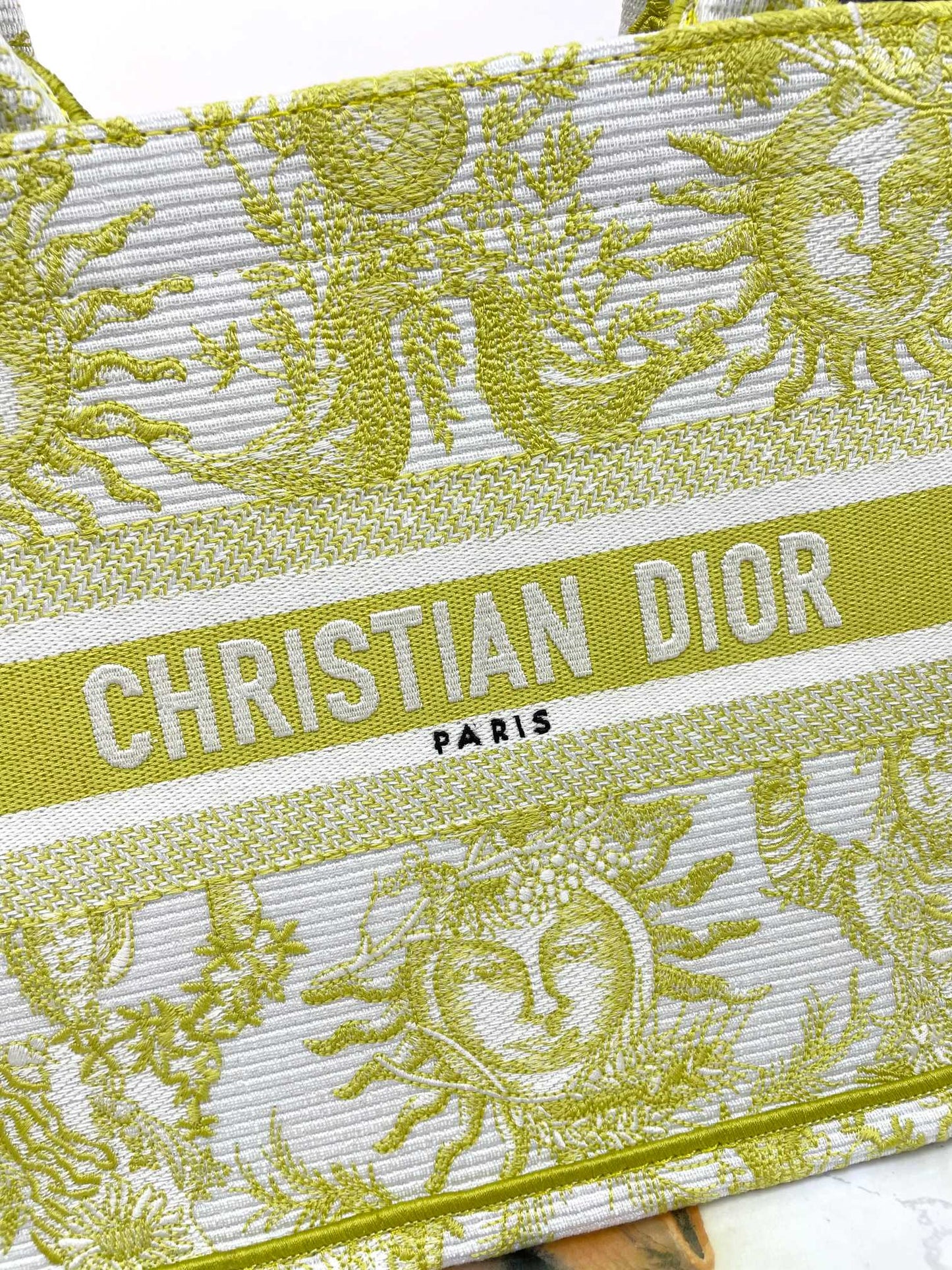 Christian Dior Medium Book Tote - Yellow & White Sun Motif Canvas Handbag