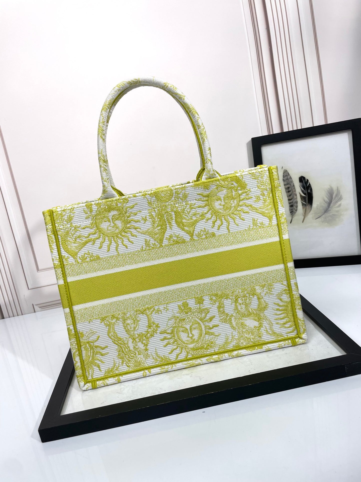 Christian Dior Medium Book Tote Lemon Yellow Toile de Jouy Soleil Embroidery