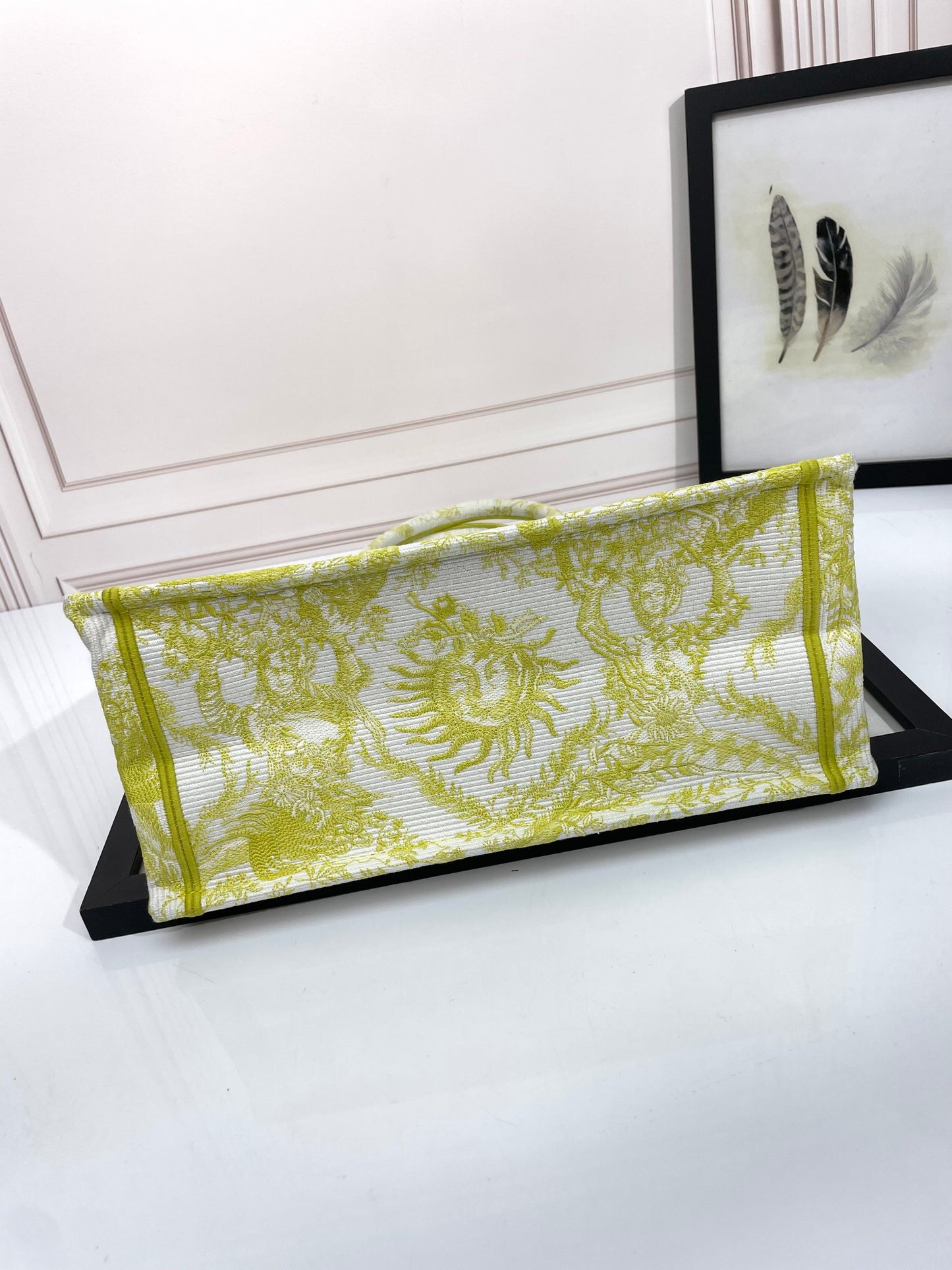 Christian Dior Medium Book Tote Lemon Yellow Toile de Jouy Soleil Embroidery