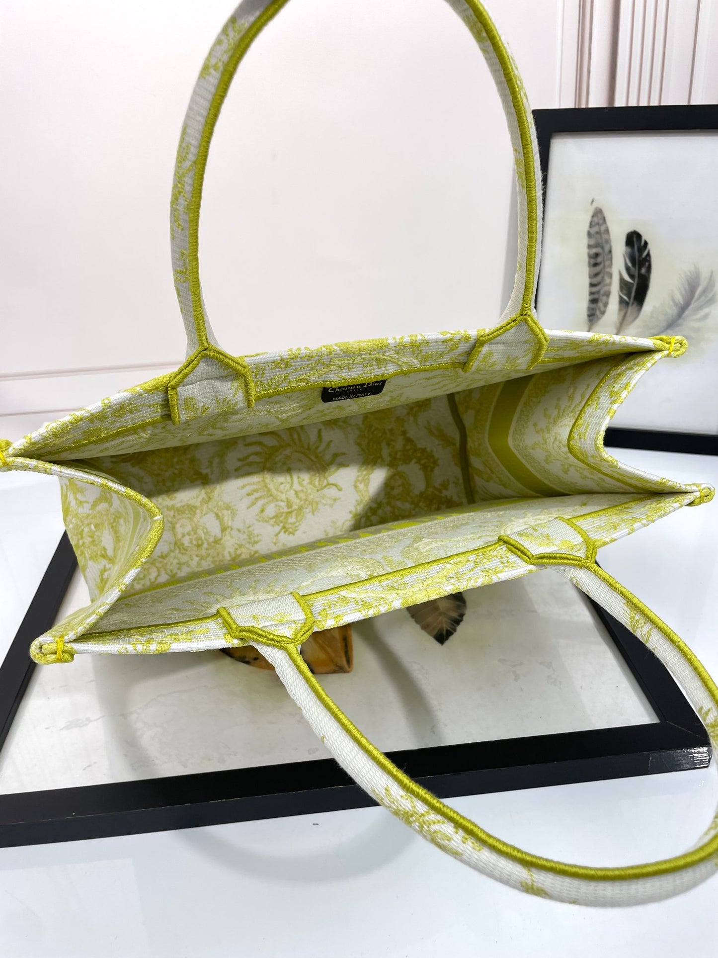 Christian Dior Medium Book Tote Lemon Yellow Toile de Jouy Soleil Embroidery