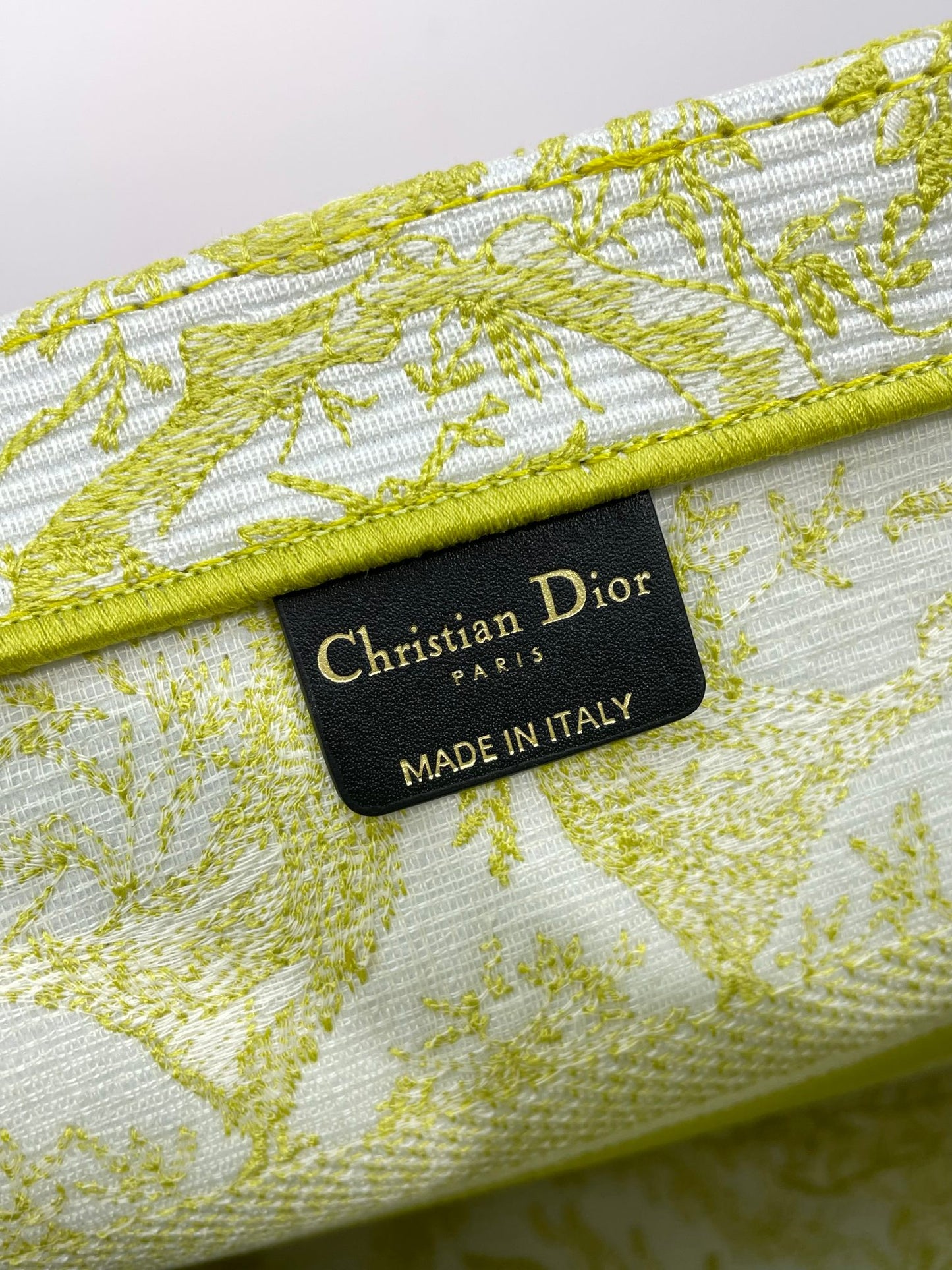 Christian Dior Medium Book Tote - Lime Green & White Zodiac Embroidery