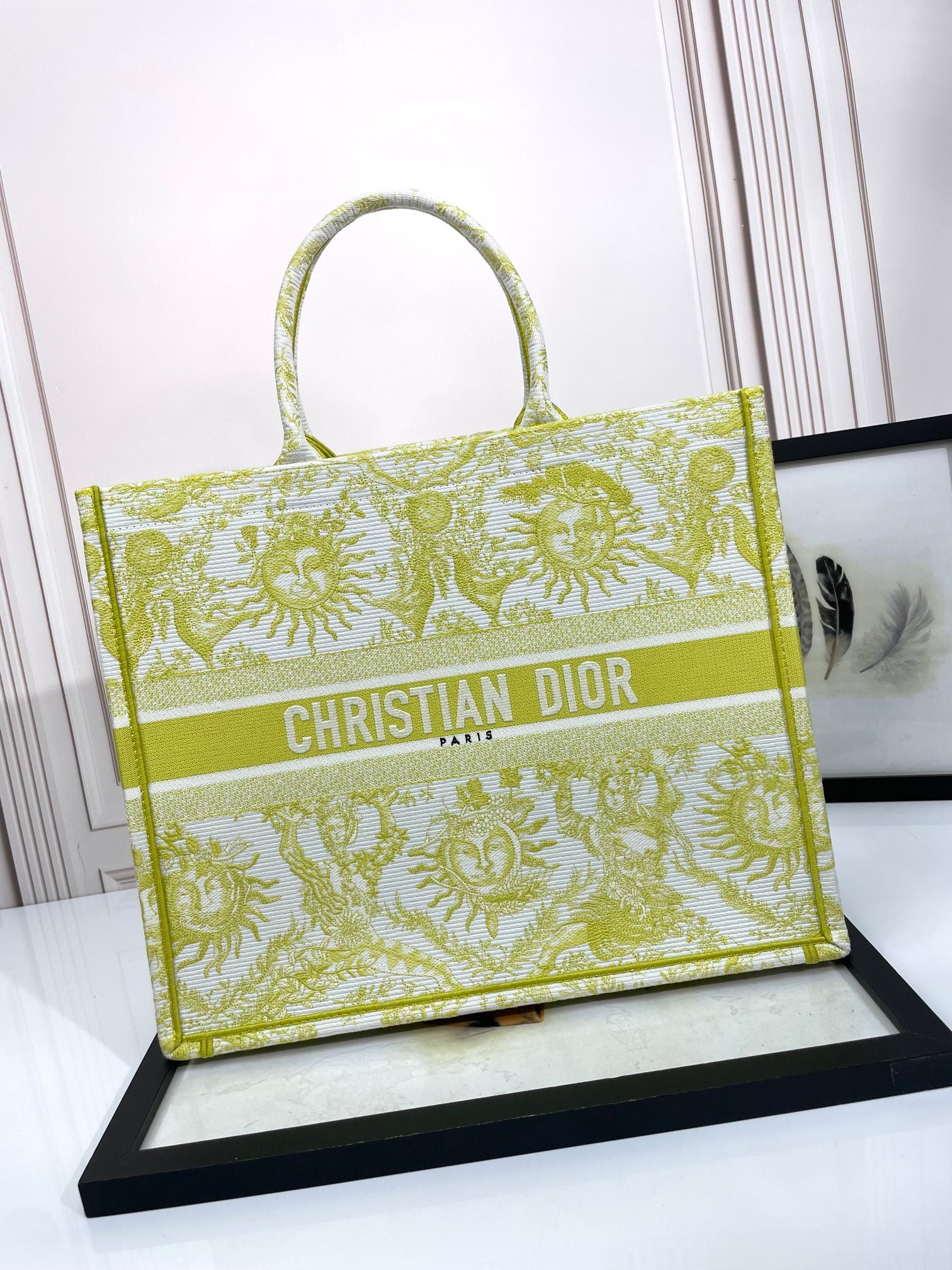 Christian Dior Large Book Tote - Yellow & White Zodiac Embroidery