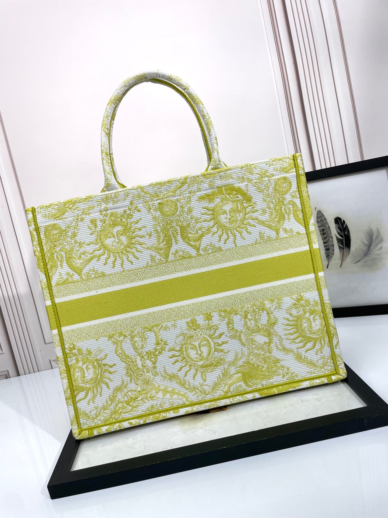 Christian Dior Large Book Tote Yellow Toile de Jouy Zodiac Embroidery Canvas Bag