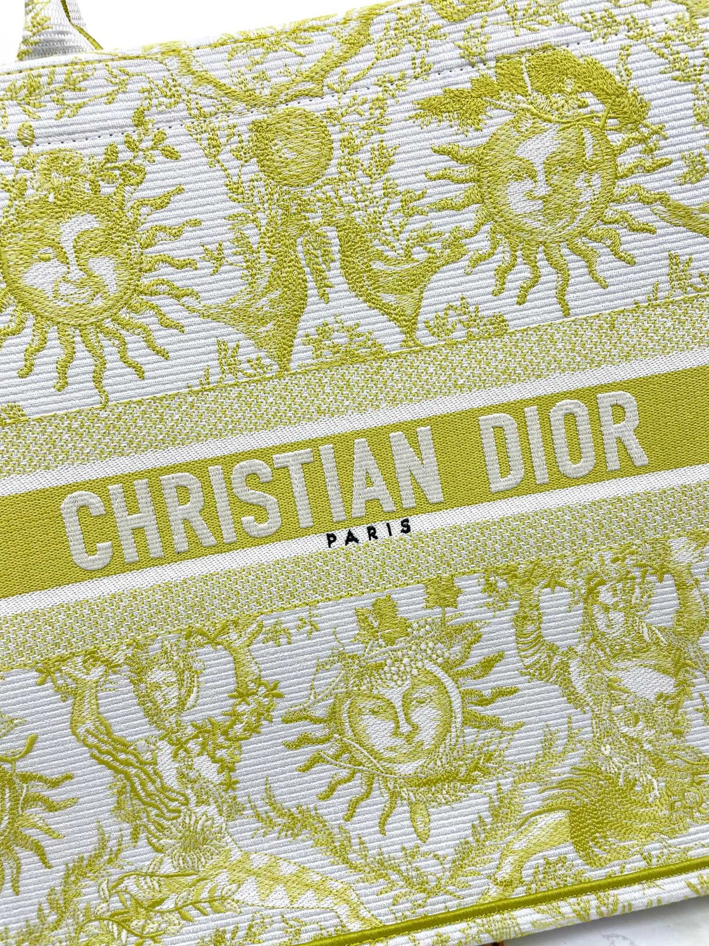Christian Dior Large Book Tote Yellow Toile de Jouy Zodiac Embroidery Canvas Bag