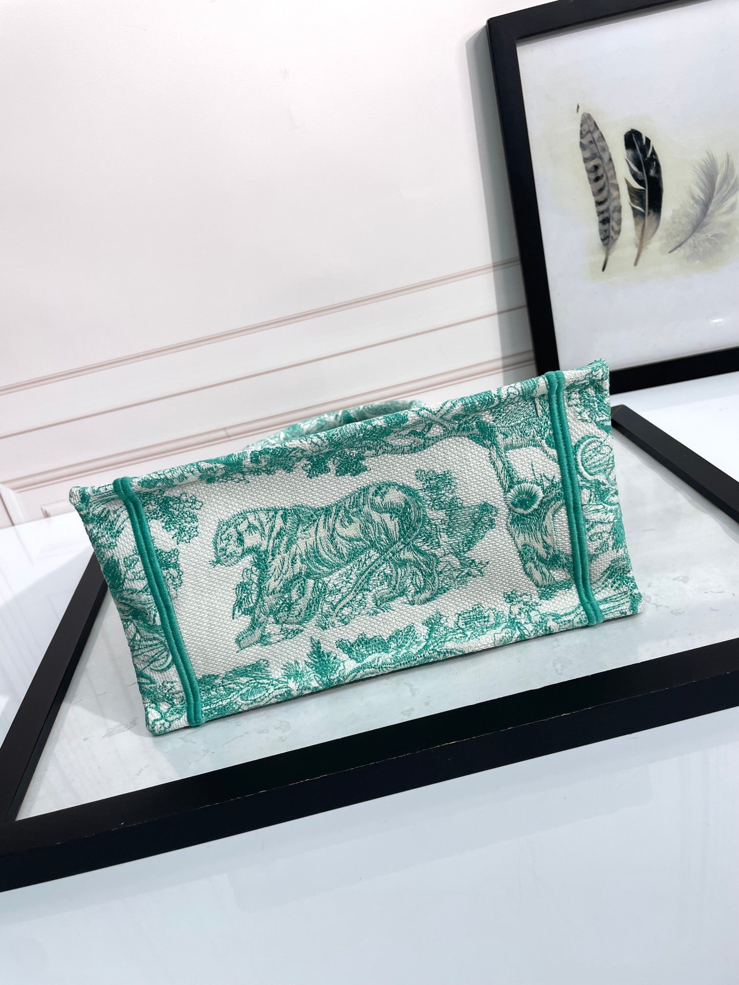 Christian Dior Small Book Tote - Green Toile de Jouy Embroidery