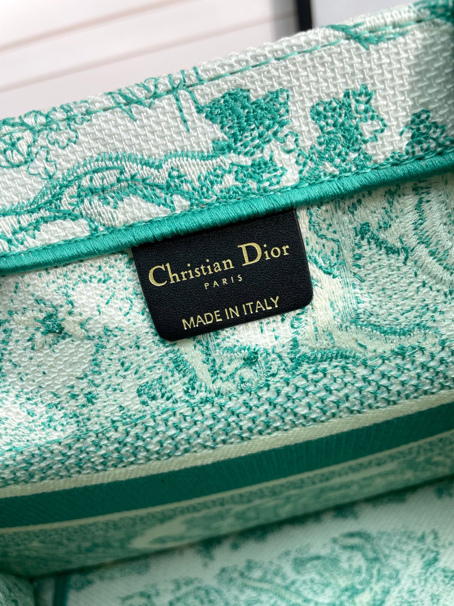 Christian Dior Medium Book Tote Green Toile de Jouy Embroidery
