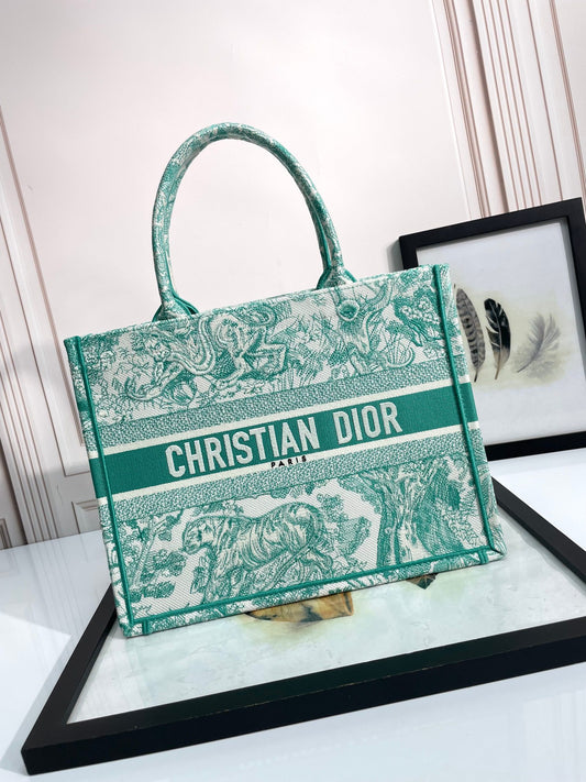 Christian Dior Book Tote - Green Toile de Jouy Embroidery