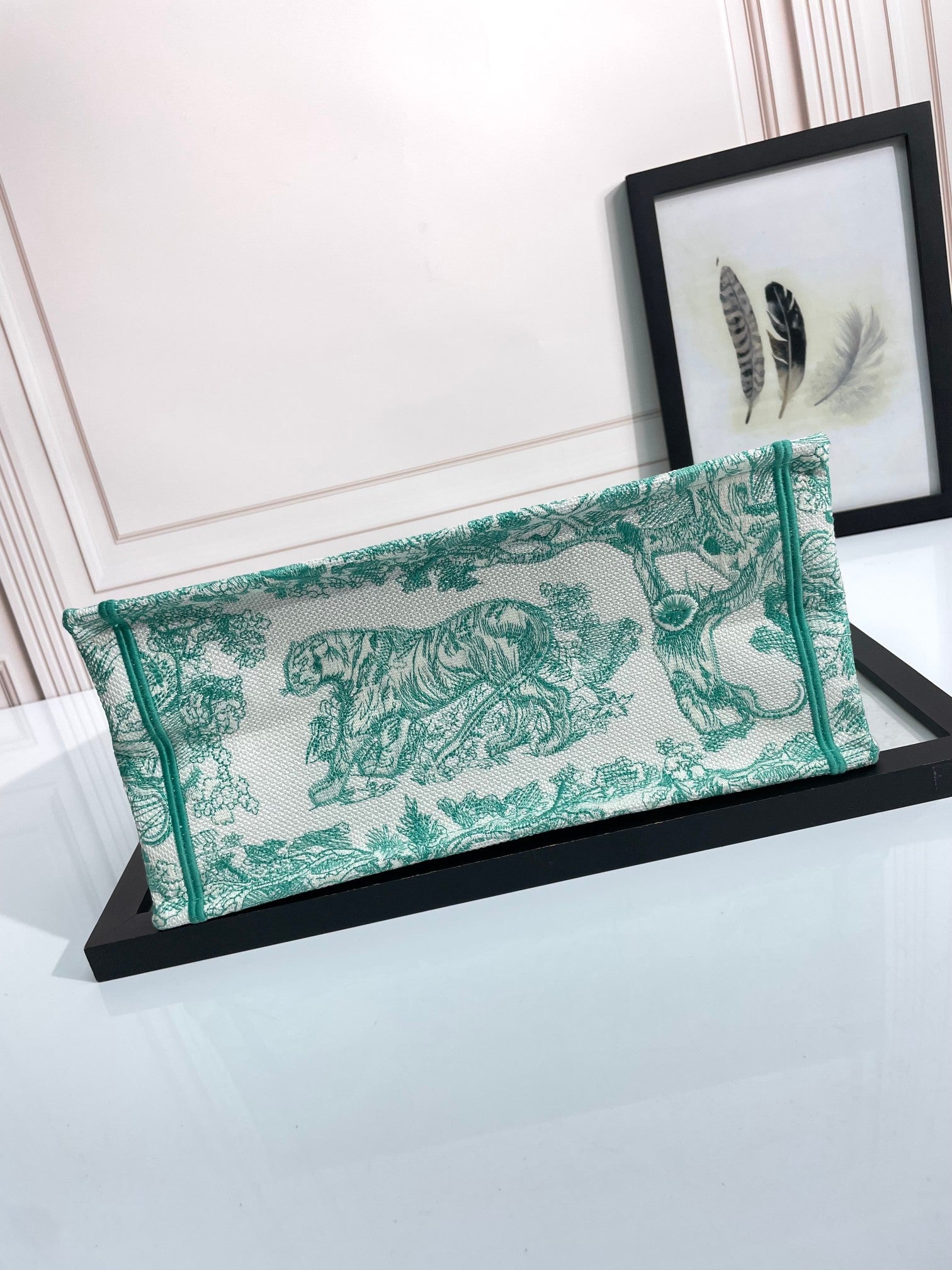 Christian Dior Medium Book Tote - Green Toile de Jouy Embroidery