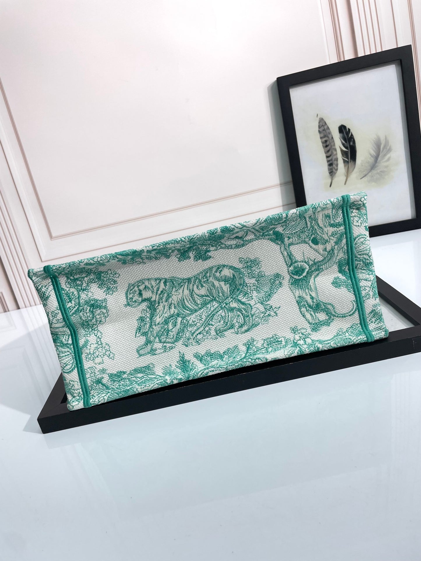 Christian Dior Medium Book Tote Green Toile de Jouy Embroidery