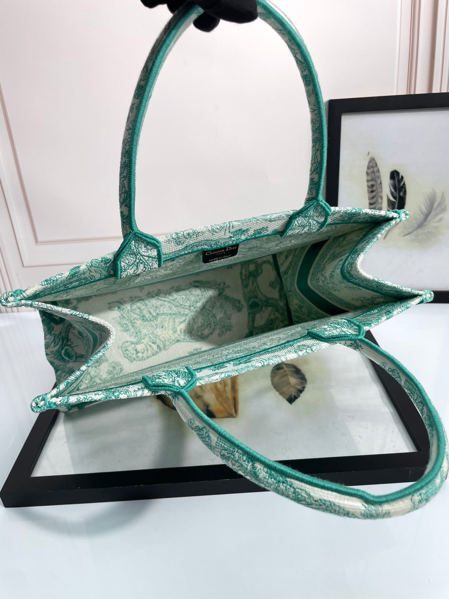 Christian Dior Book Tote - Green Toile de Jouy Embroidery
