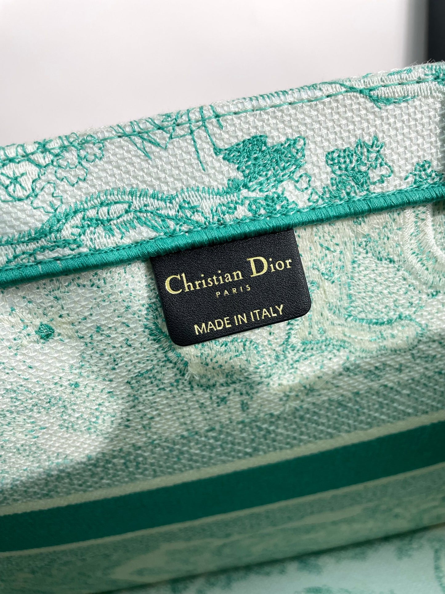 Christian Dior Medium Book Tote Green Toile de Jouy Embroidery